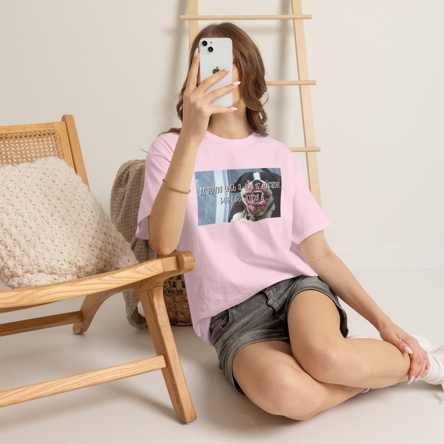 Funny Dog Meme T‑Shirt – “Arguing with a dog is insane but I be doin it” Graphic Tee