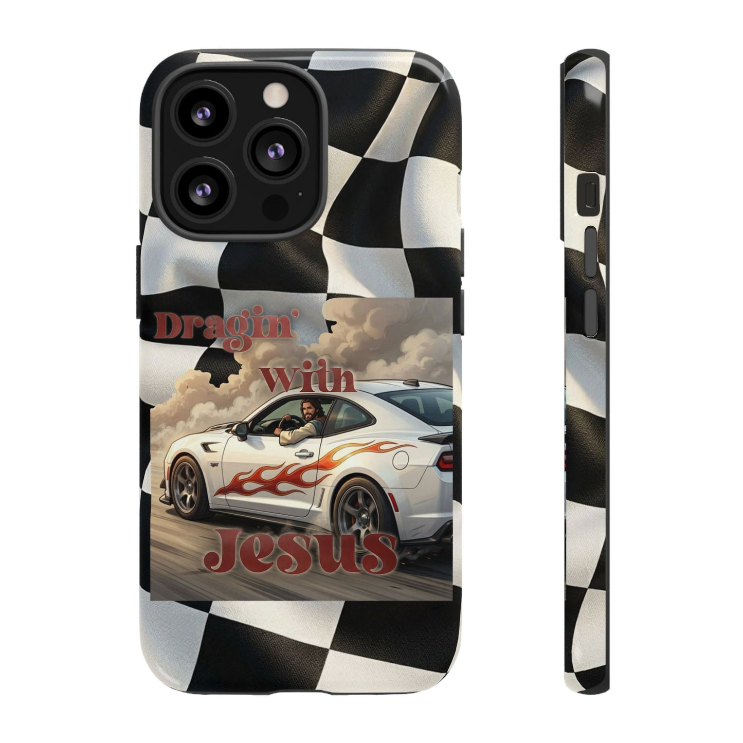 Phone Case — 'Dragin' With Jesus' Racing Checkered Design - iPhone