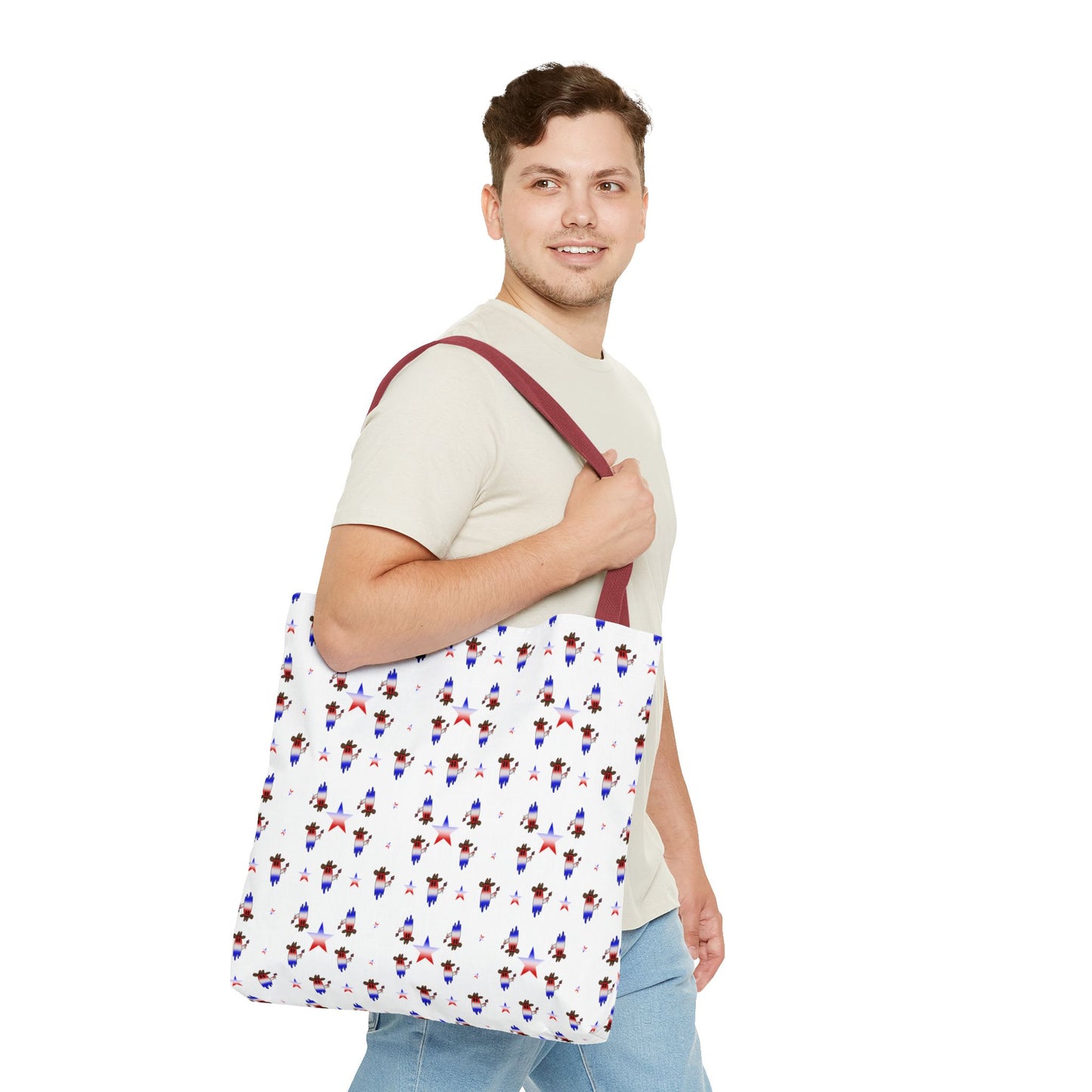 Patriotic Ghost Pattern Tote Bag – Red White Blue All-Over Print