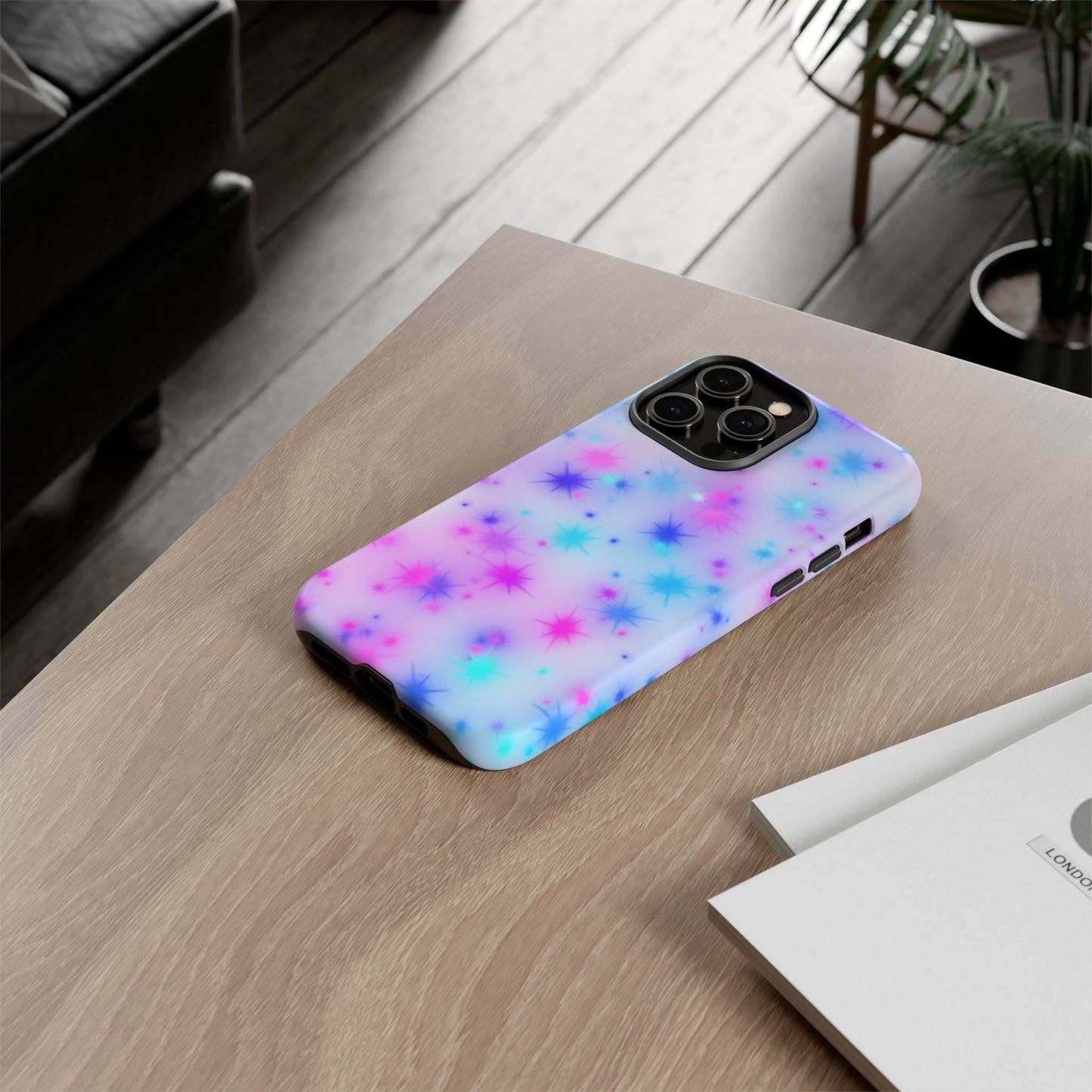 Galaxy Starburst Tough Phone Case — Pastel Pink & Blue Sparkle Protective Cover