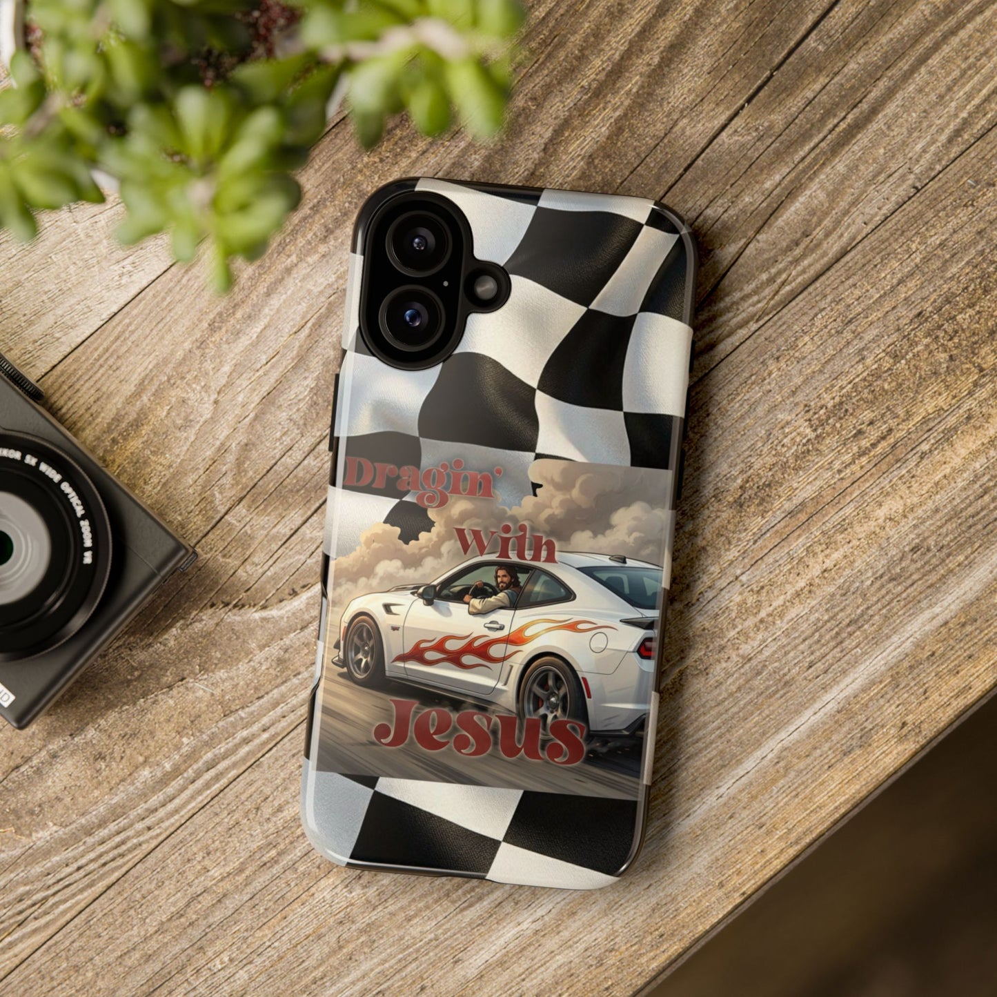 Phone Case — 'Dragin' With Jesus' Racing Checkered Design - iPhone