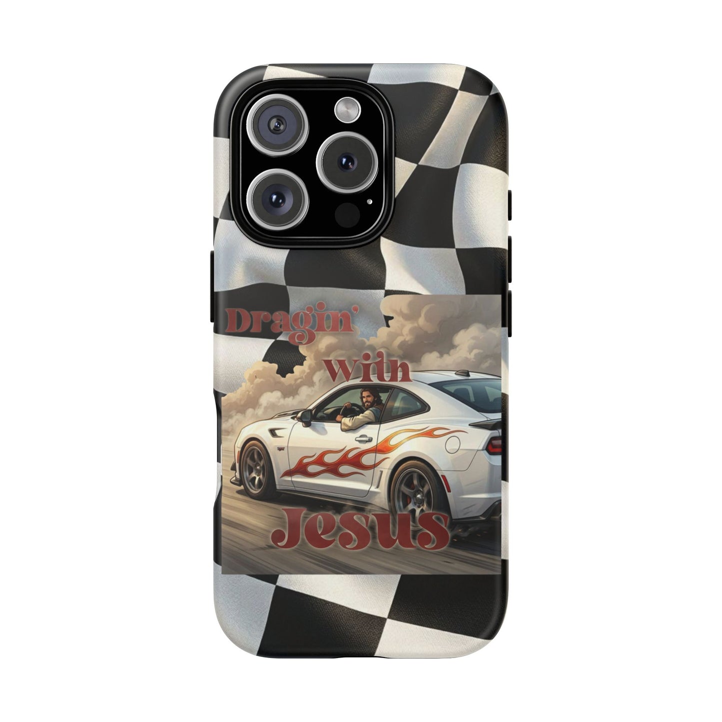 Phone Case — 'Dragin' With Jesus' Racing Checkered Design - iPhone