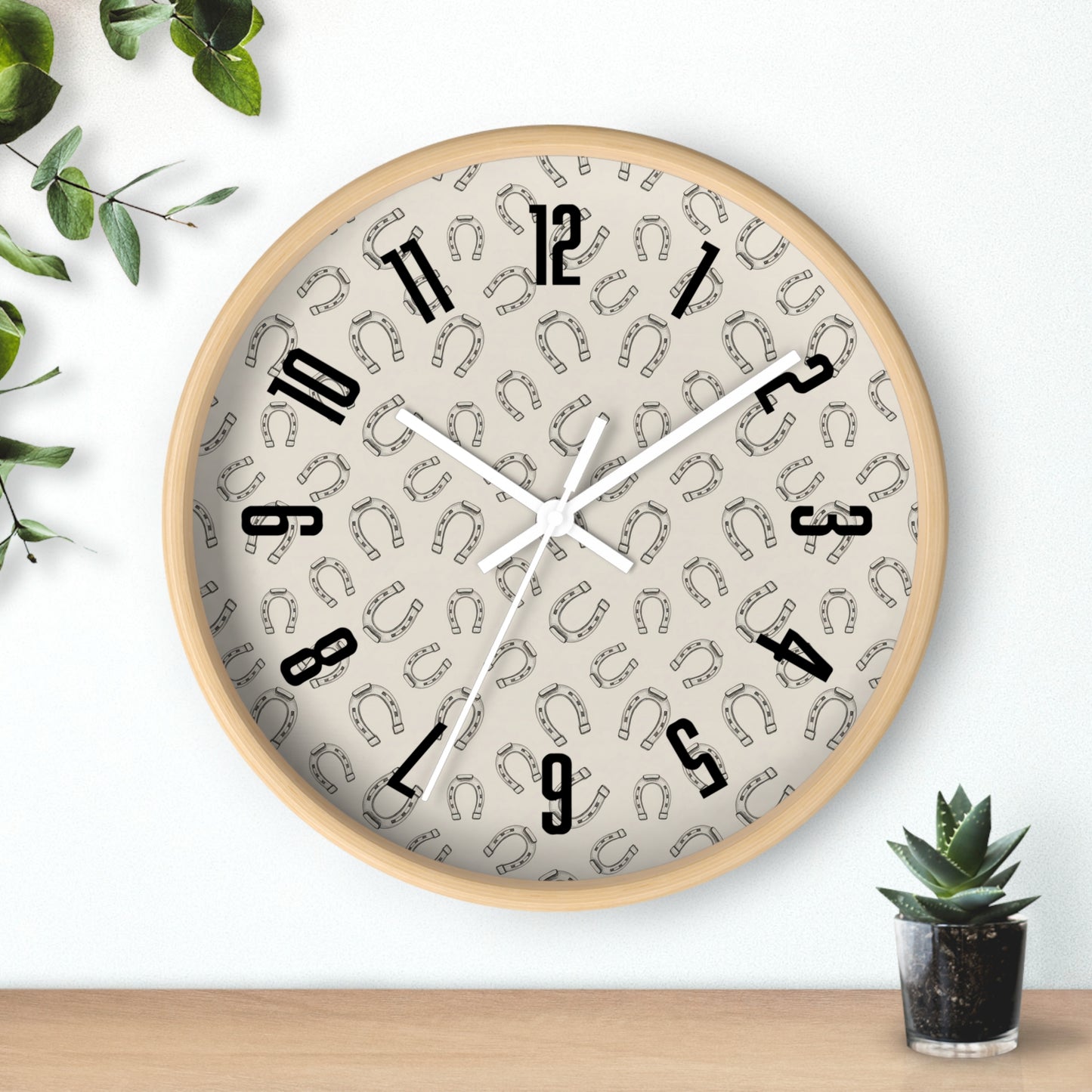 Horseshoe Pattern Wall Clock — Rustic Farmhouse Timepiece for Equestrian Lovers