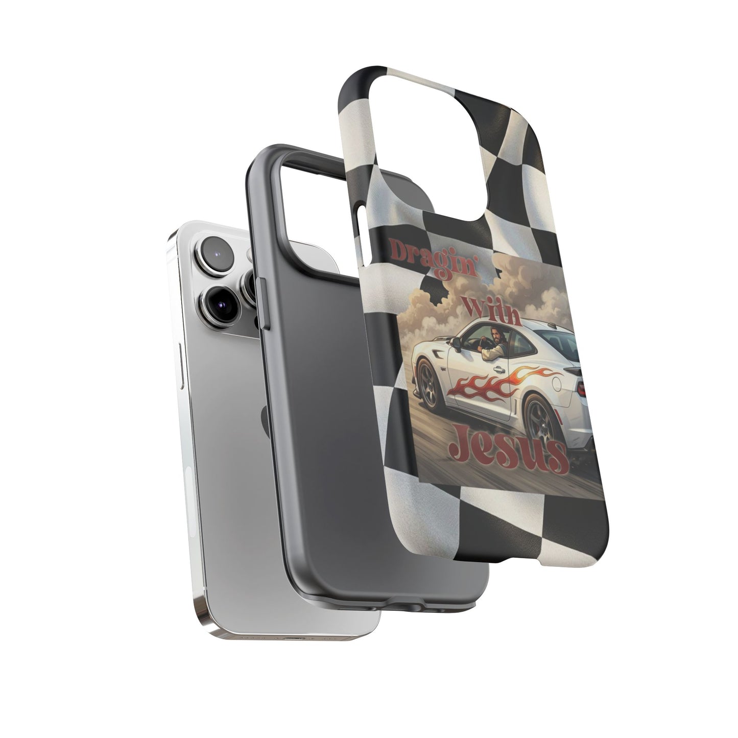Phone Case — 'Dragin' With Jesus' Racing Checkered Design - iPhone