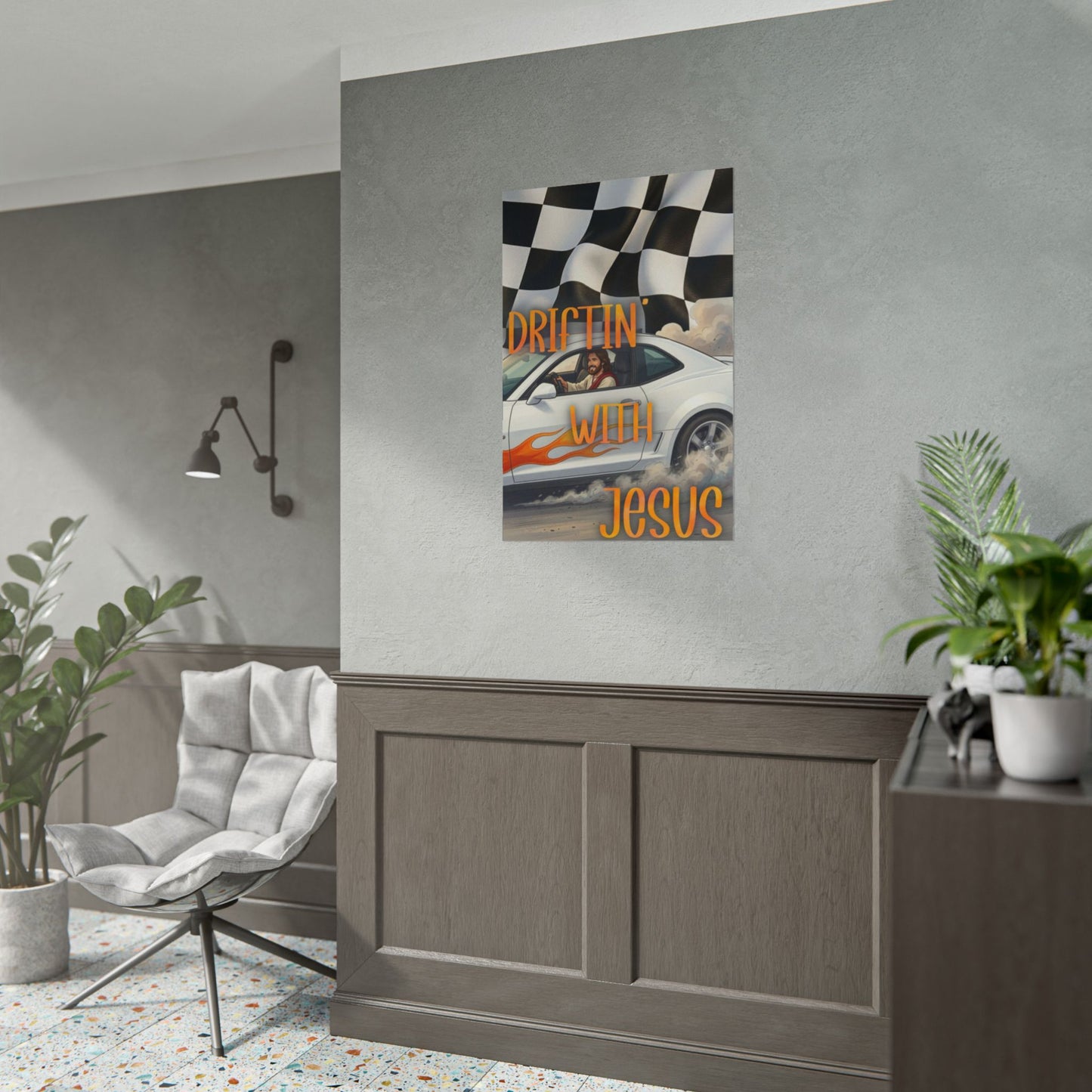 Driftin' With Jesus Poster — Christian Car Racing Wall Art