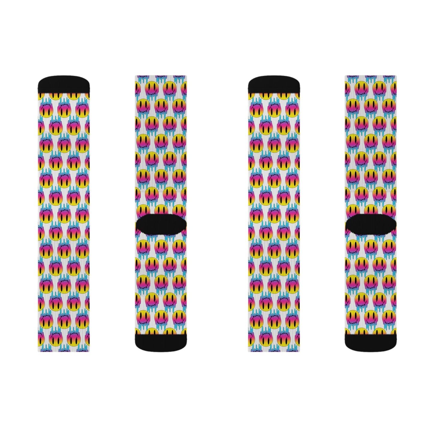 Rainbow Smile Socks — Colorful Happy Face Sublimation Crew Socks