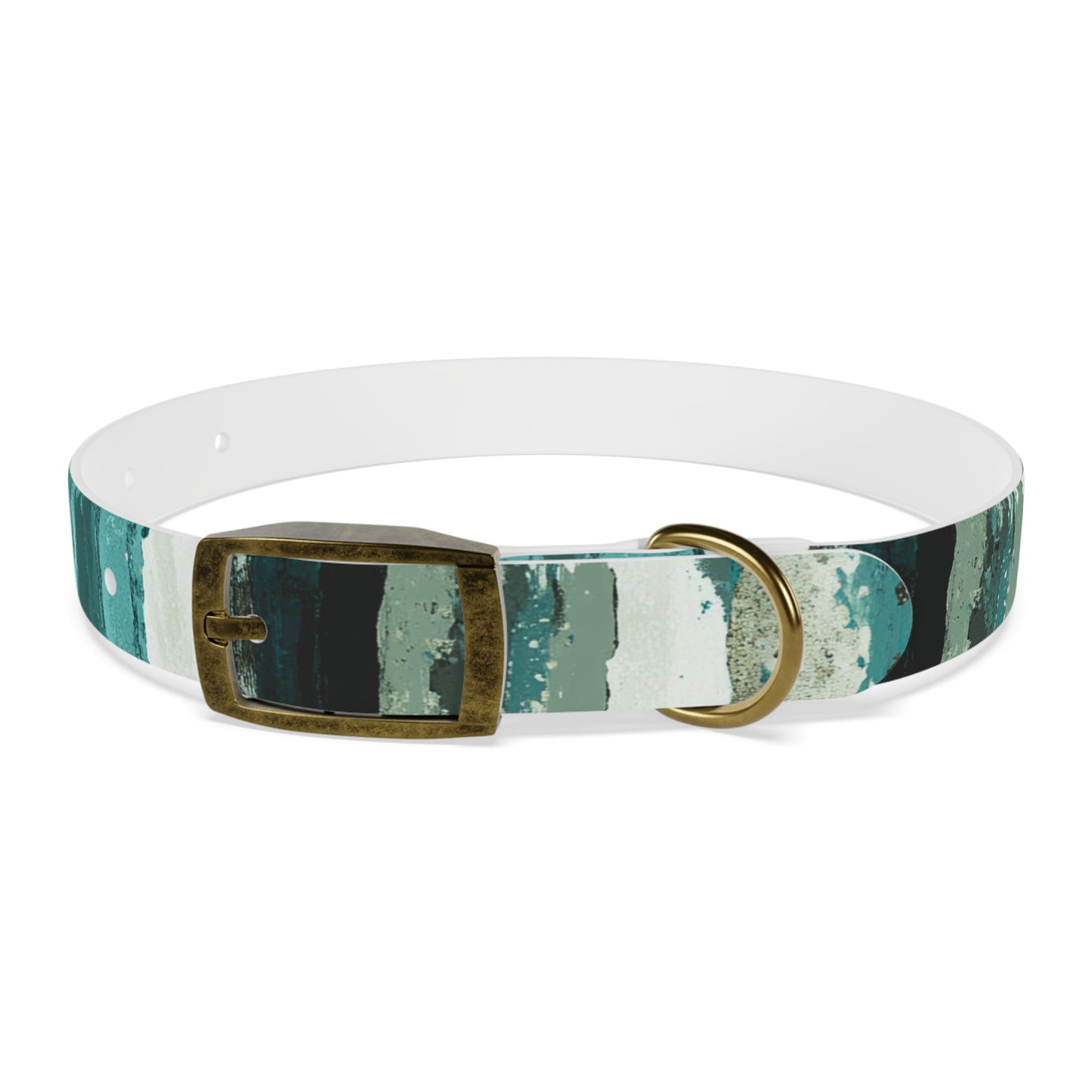 Teal Striped Abstract Dog Collar — Watercolor Brushstroke Pattern
