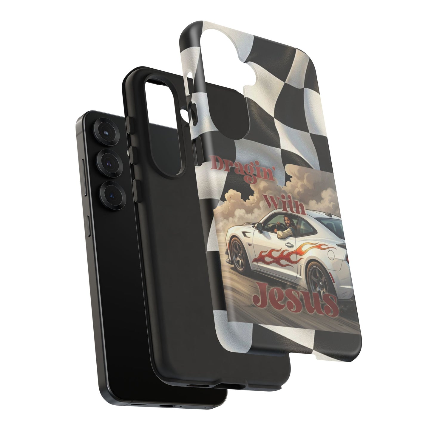 Phone Case — "Dragin' With Jesus" Racing Checkered flag - Samsung / Google phones