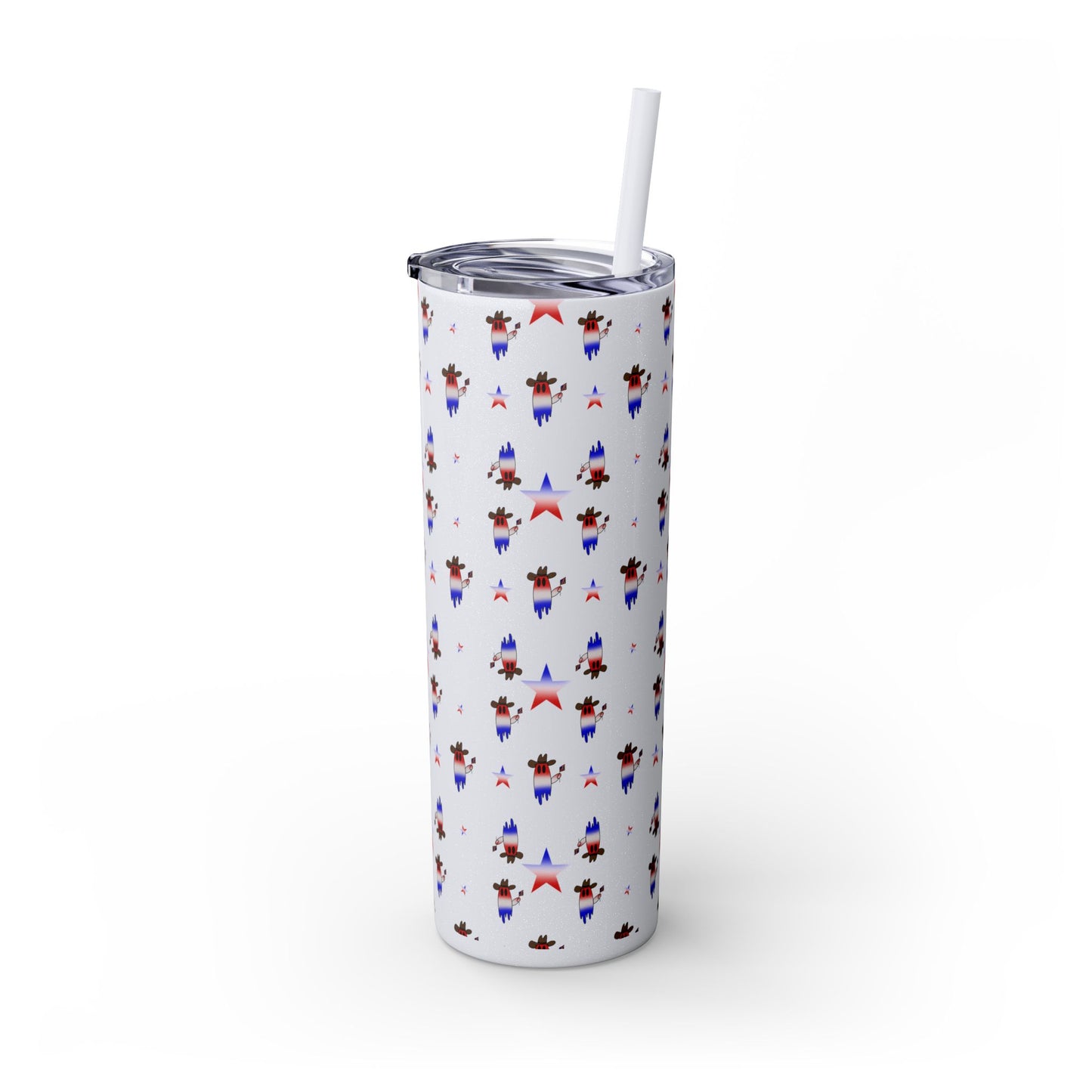 Patriotic Ghost Skinny Tumbler 20oz — Fourth of July Red White Blue Straw Cup