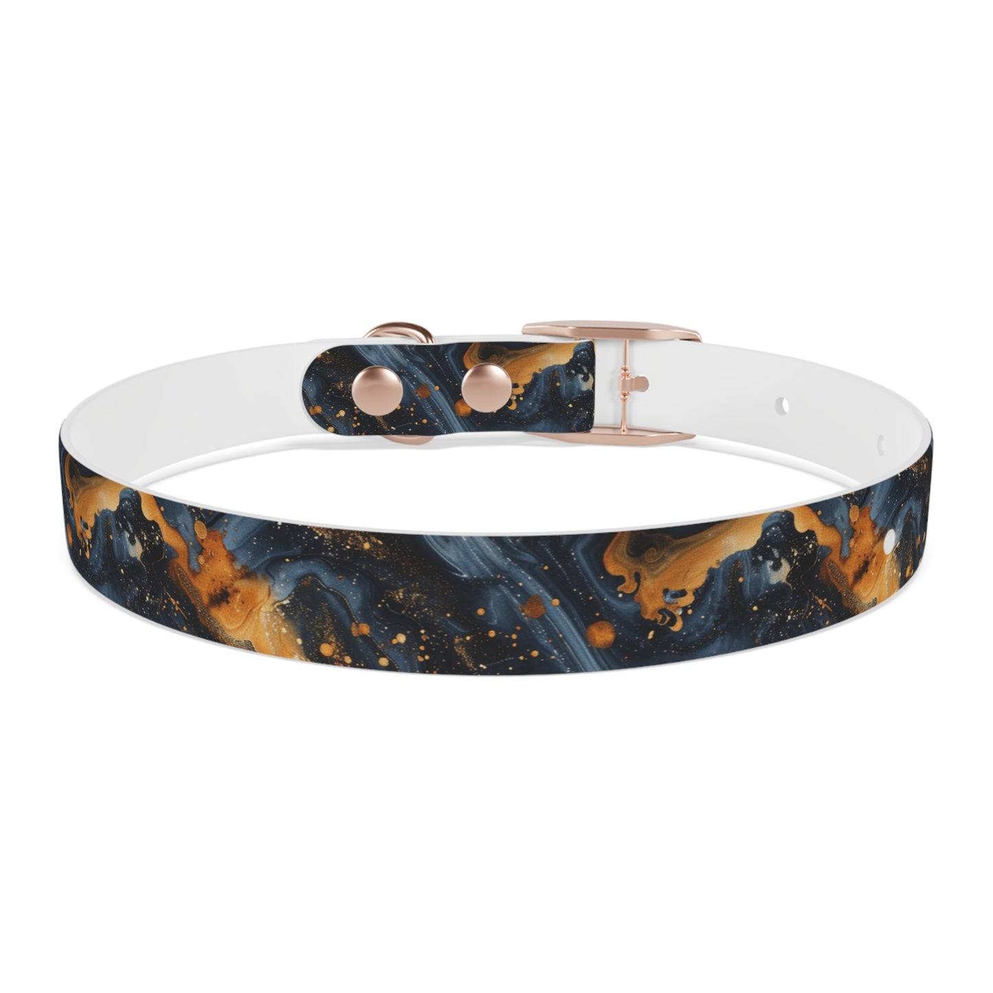 Celestial Marbled Dog Collar — Black & Gold Abstract Galaxy Pattern