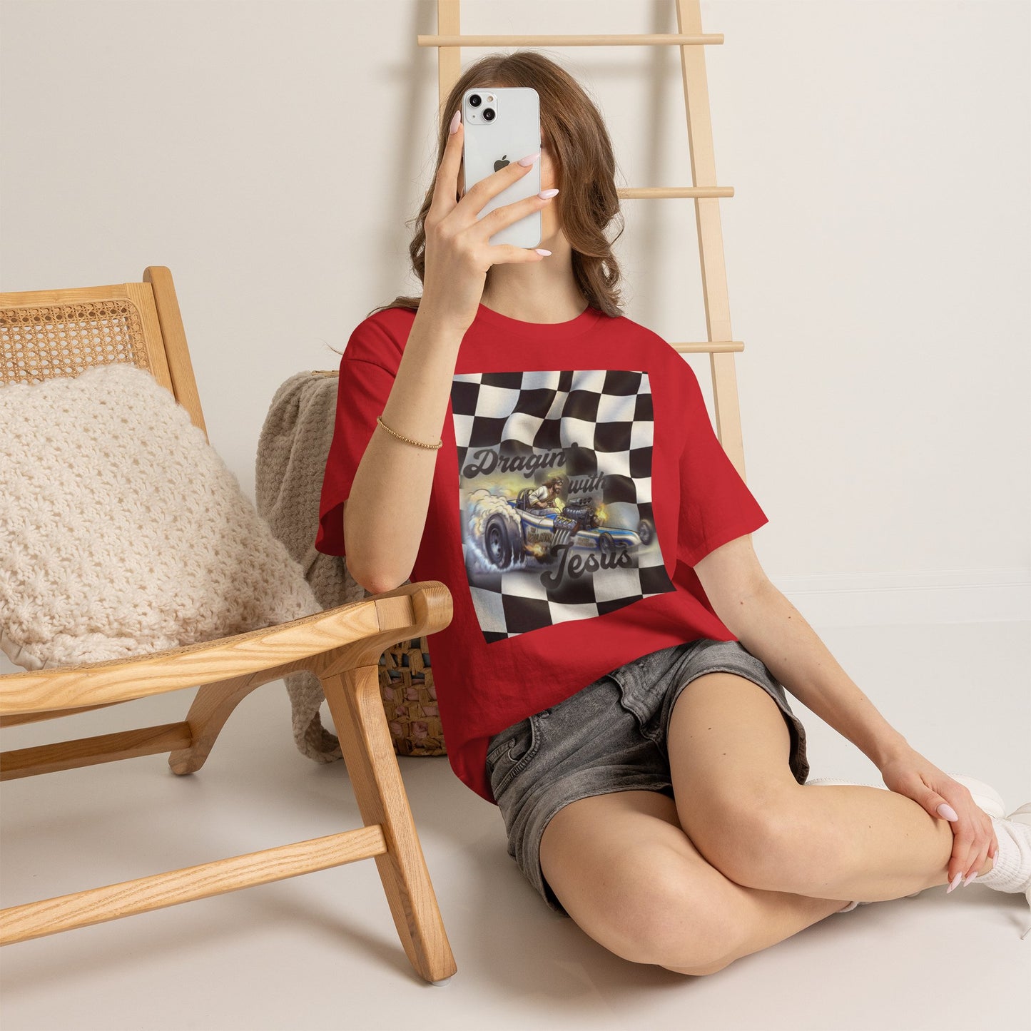 Racing Faith Tee – "Draggin' for Jesus" Checkered Flag Racing T-Shirt