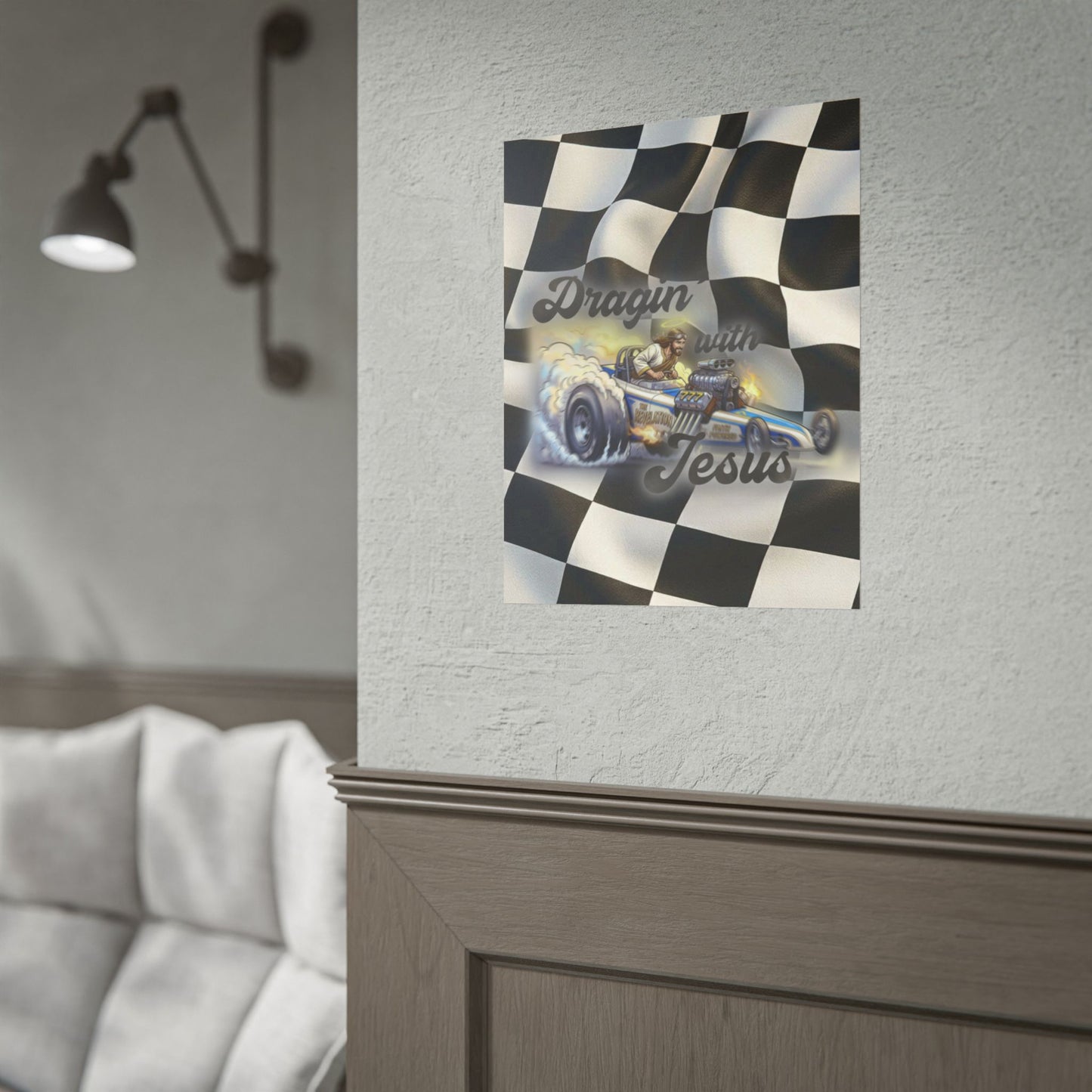 Dragin' With Jesus Dragster Poster — Checkered Flag Racing Wall Art