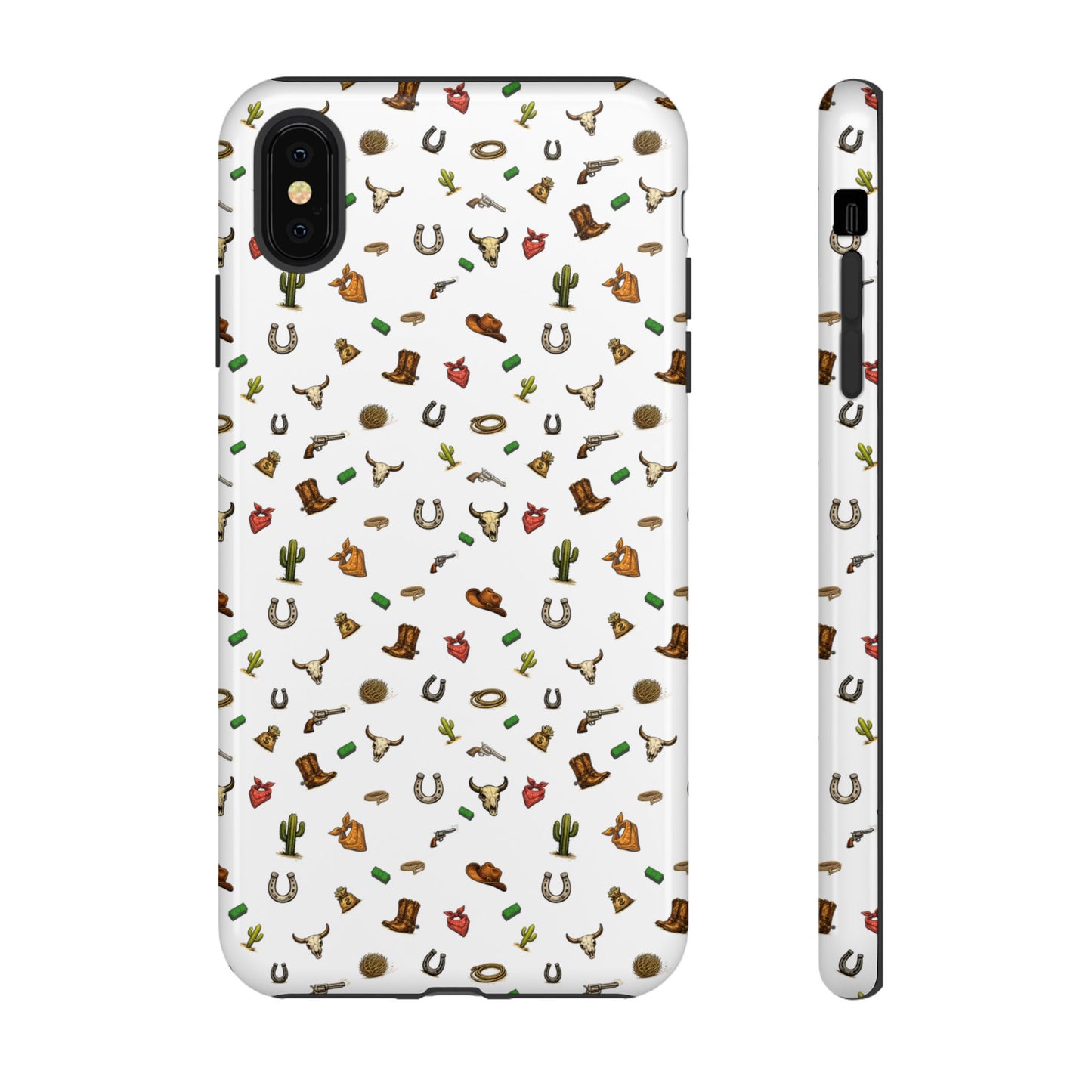 Western Cowboy Pattern Phone Case — Rodeo Hat, Horseshoe & Cactus Tough Case