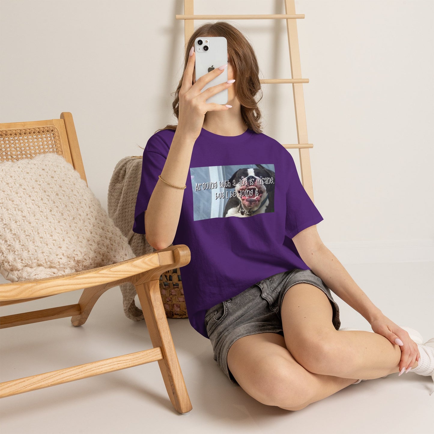 Funny Dog Meme T‑Shirt – “Arguing with a dog is insane but I be doin it” Graphic Tee
