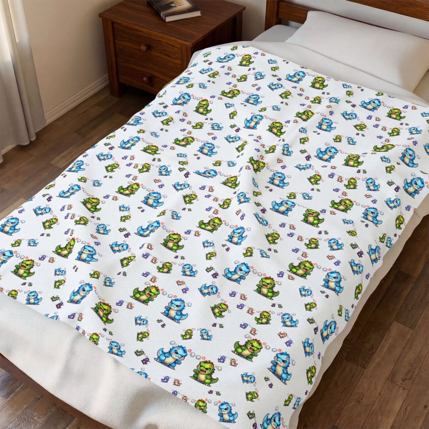 Plush Blanket — Cute Dino Pattern Velveteen Throw