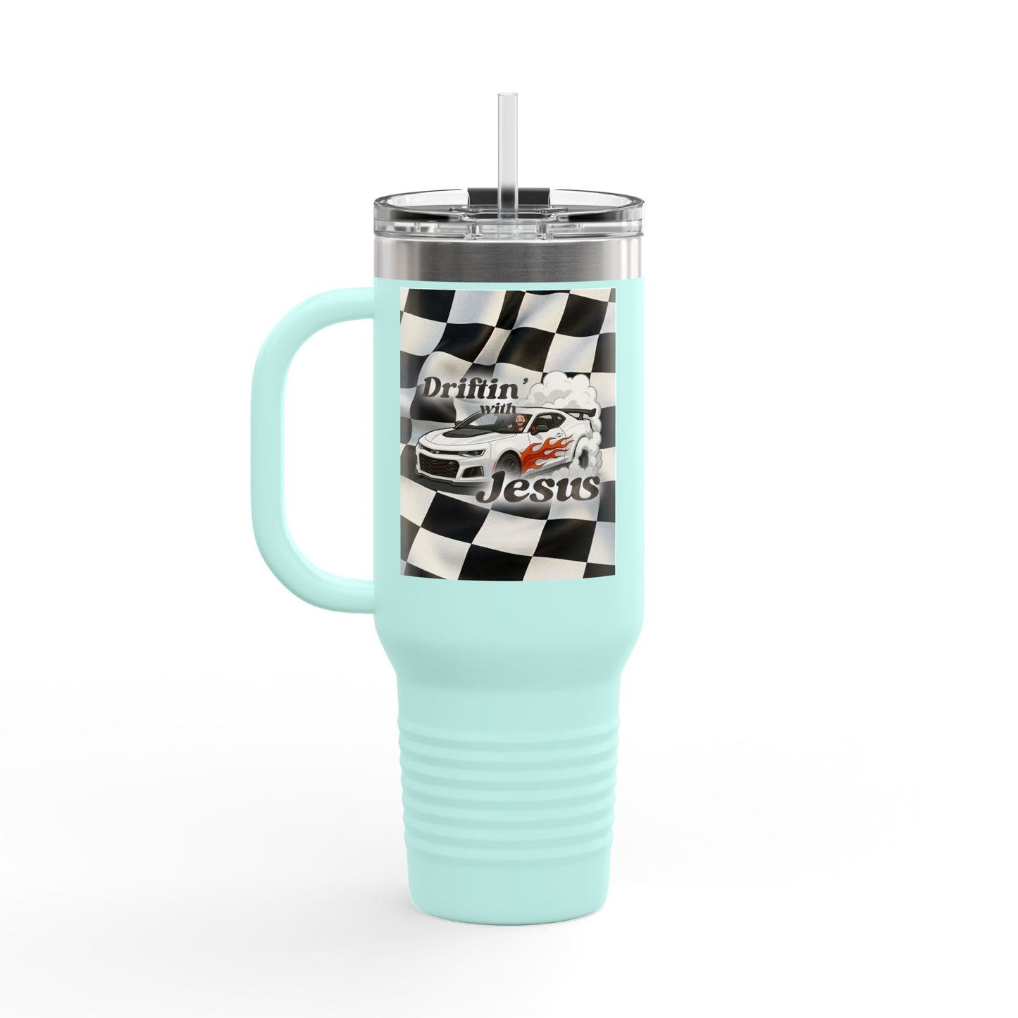 40oz Insulated Travel Mug — Racing Checkered Flag Design