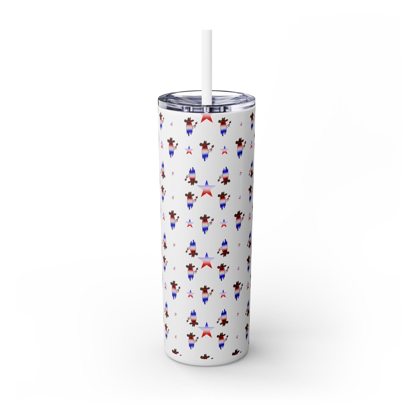 Patriotic Ghost Skinny Tumbler 20oz — Fourth of July Red White Blue Straw Cup