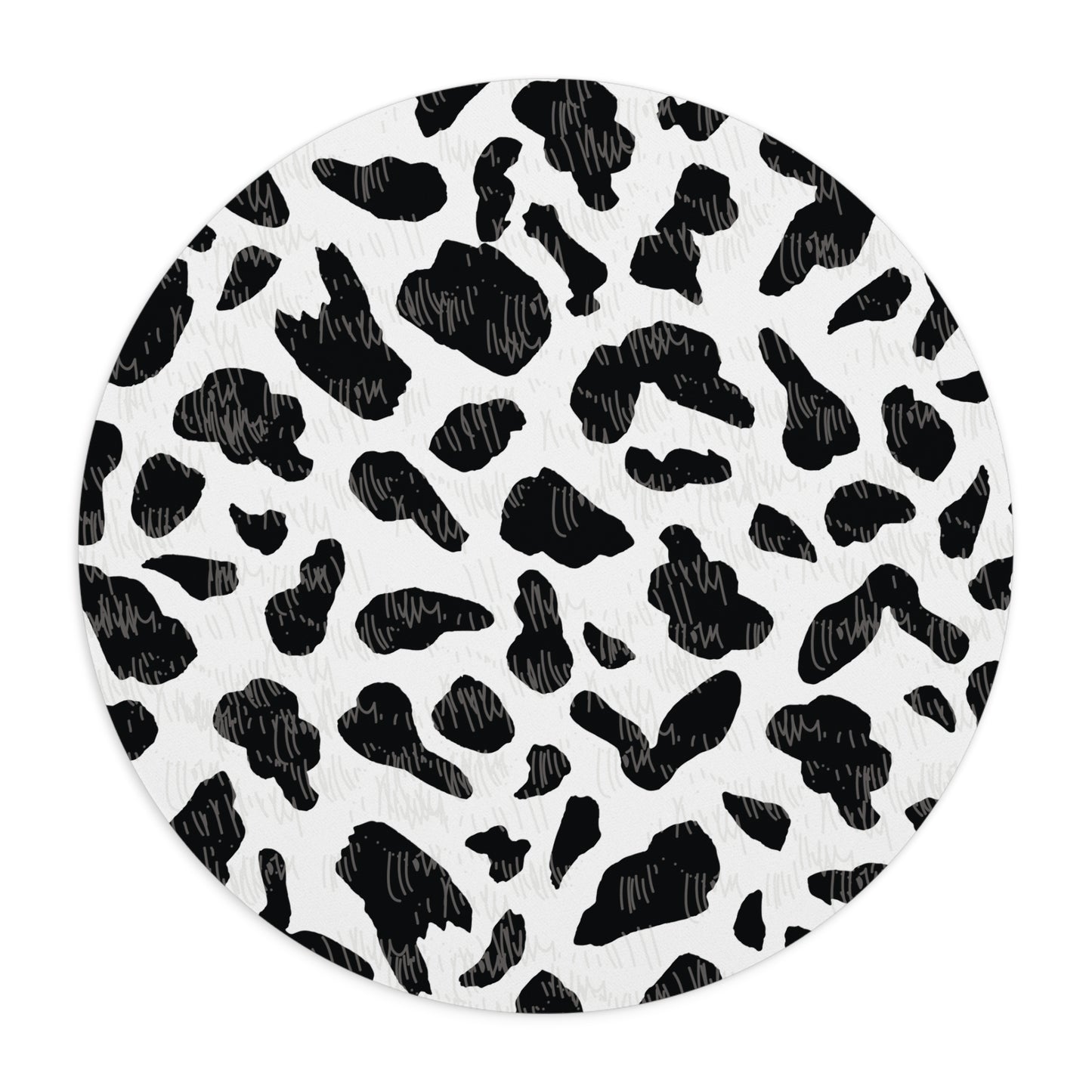 Round Black & White cow Print Mouse Pad — Chic Animal Pattern Desk Mat