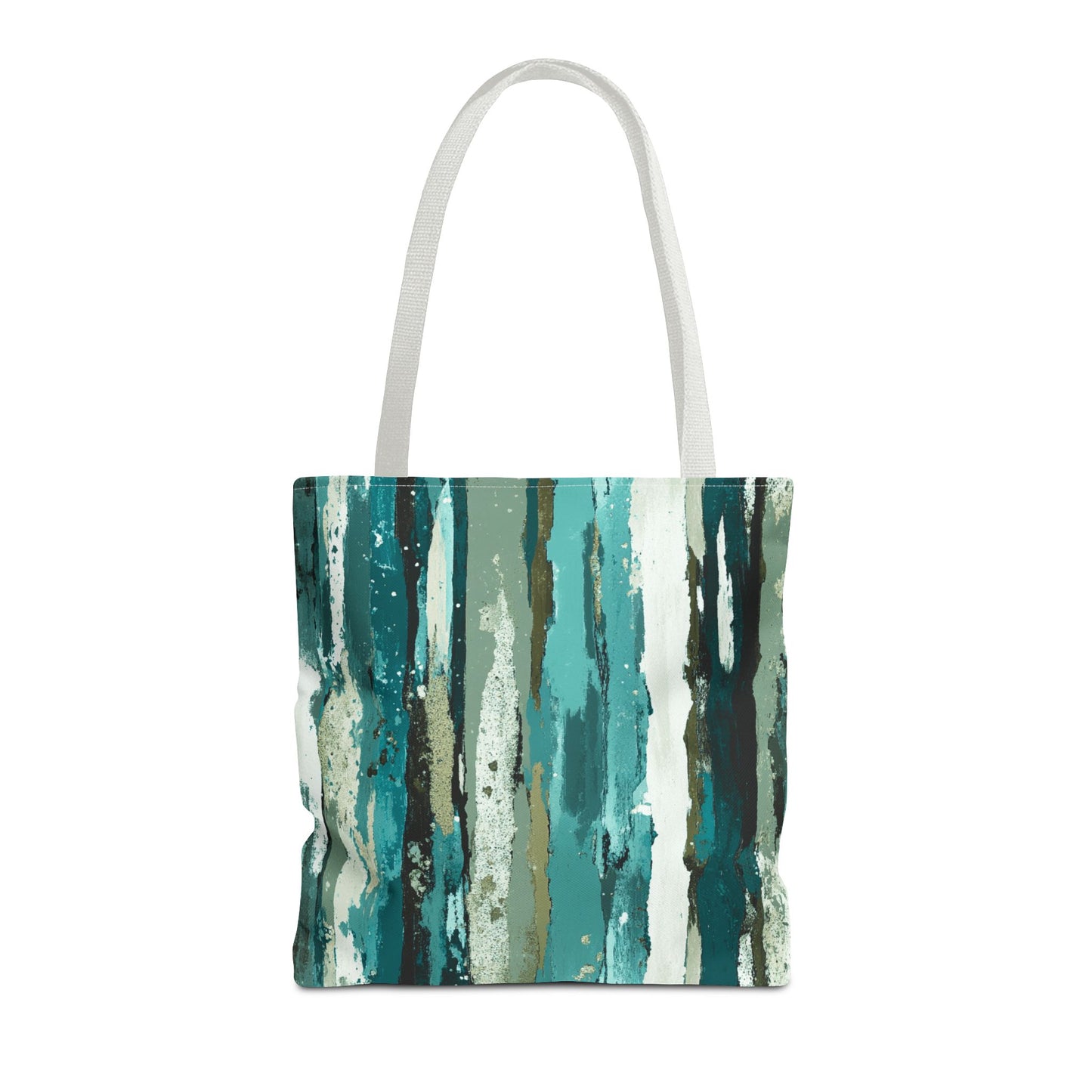 Abstract Teal Stripes Tote Bag — Vertical Brushstroke Pattern