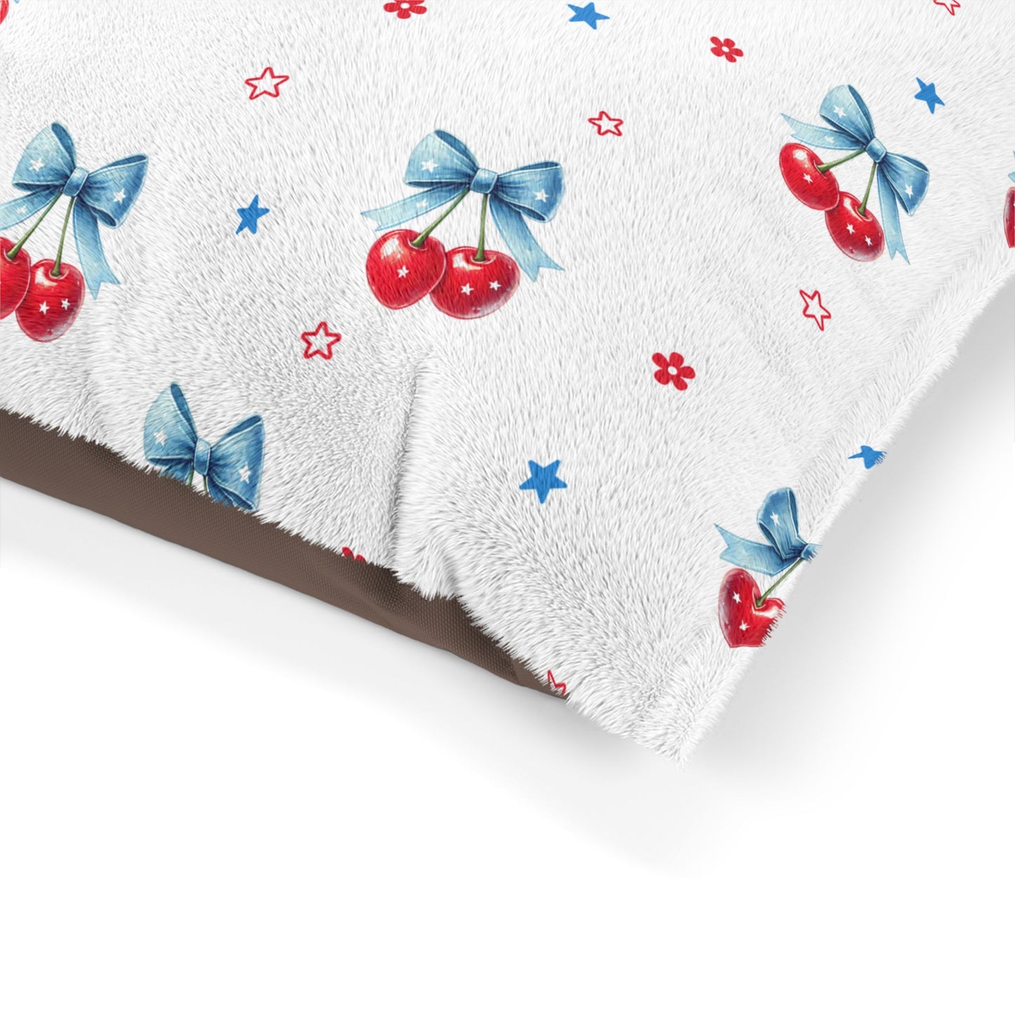 Cherry Bow Pet Bed — Cute Red Cherry Pattern Dog & Cat Cushion