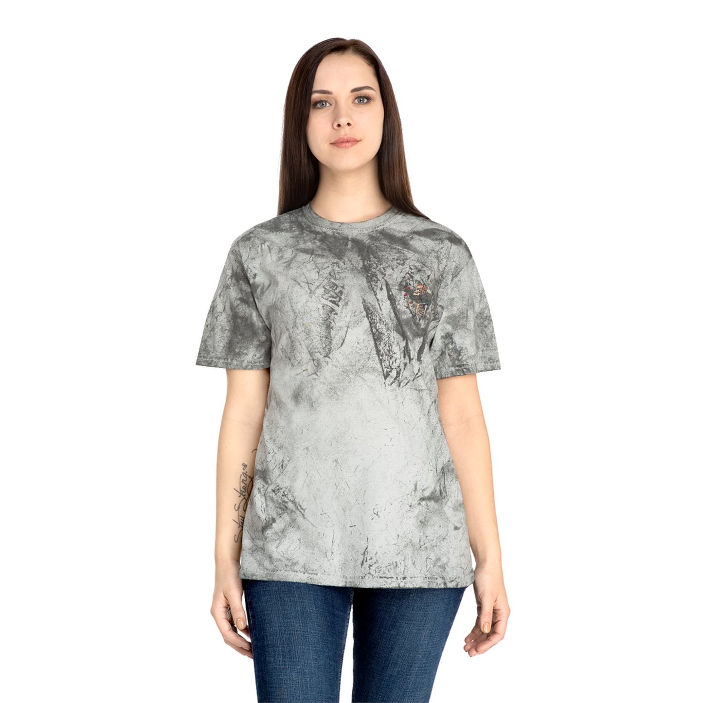 Floral Skeleton Graphic T-Shirt – Color Blast Skull & Bird Design