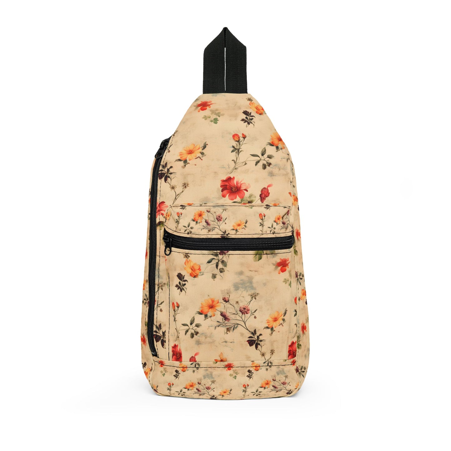 Vintage Floral Sling Bag - Beige Rose Crossbody for Everyday & Travel