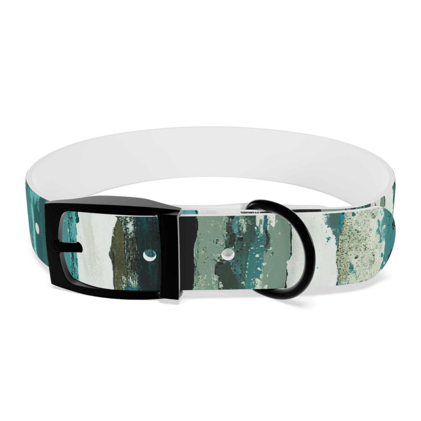 Teal Striped Abstract Dog Collar — Watercolor Brushstroke Pattern