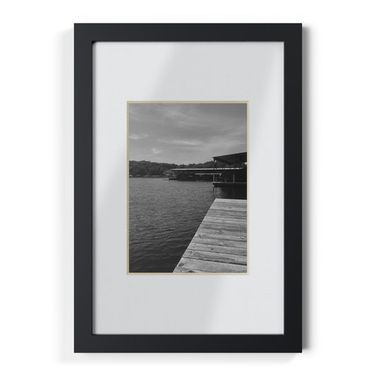 Black Framed Lake Dock Poster — Minimalist Monochrome Wall Art