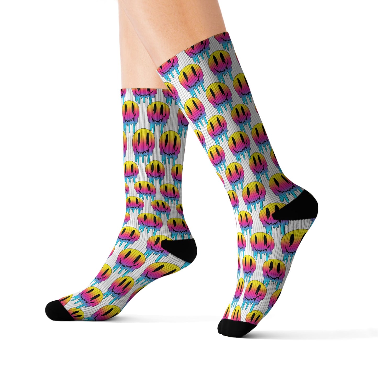 Rainbow Smile Socks — Colorful Happy Face Sublimation Crew Socks