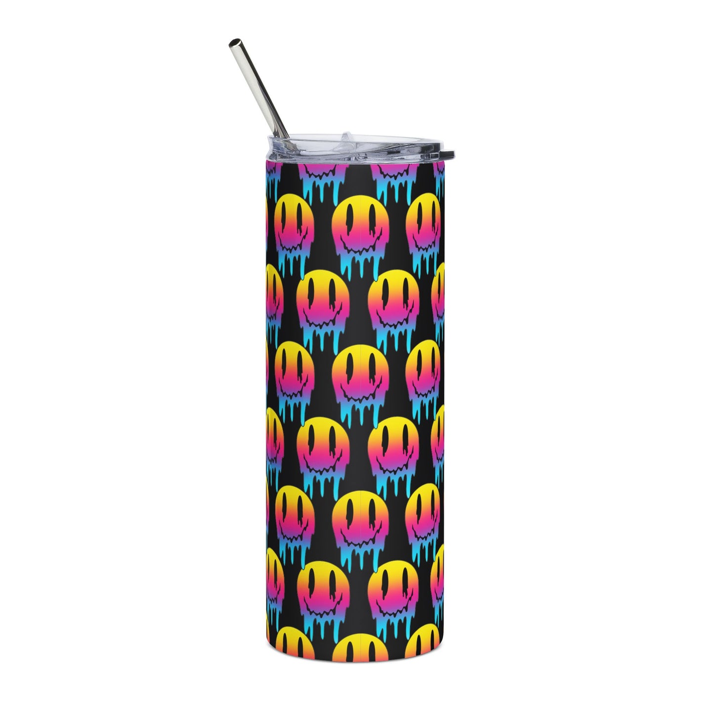 20oz Stainless Tumbler — Neon Drip Smiley Pattern, Insulated Travel Cup