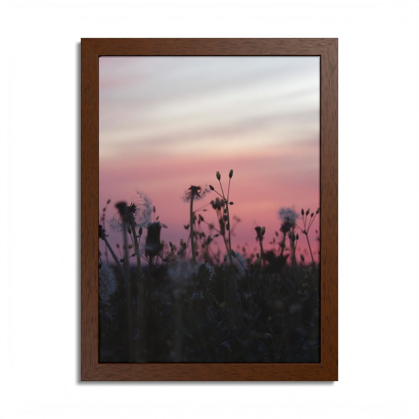 Sunset Meadow Framed Poster — Pink Sky Wildflower Wall Art
