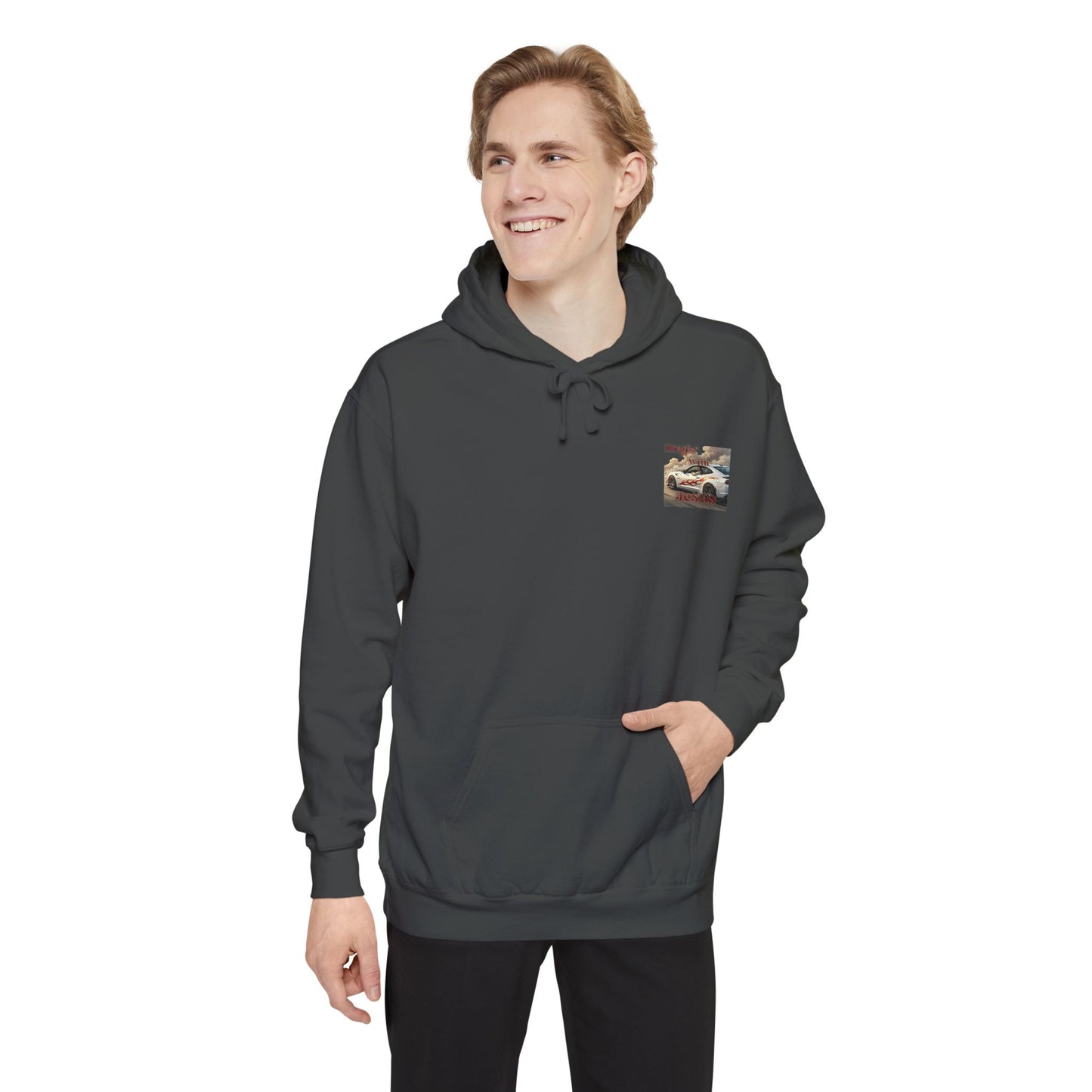 Dragin with Jesus Hoodie — Small Chest Print