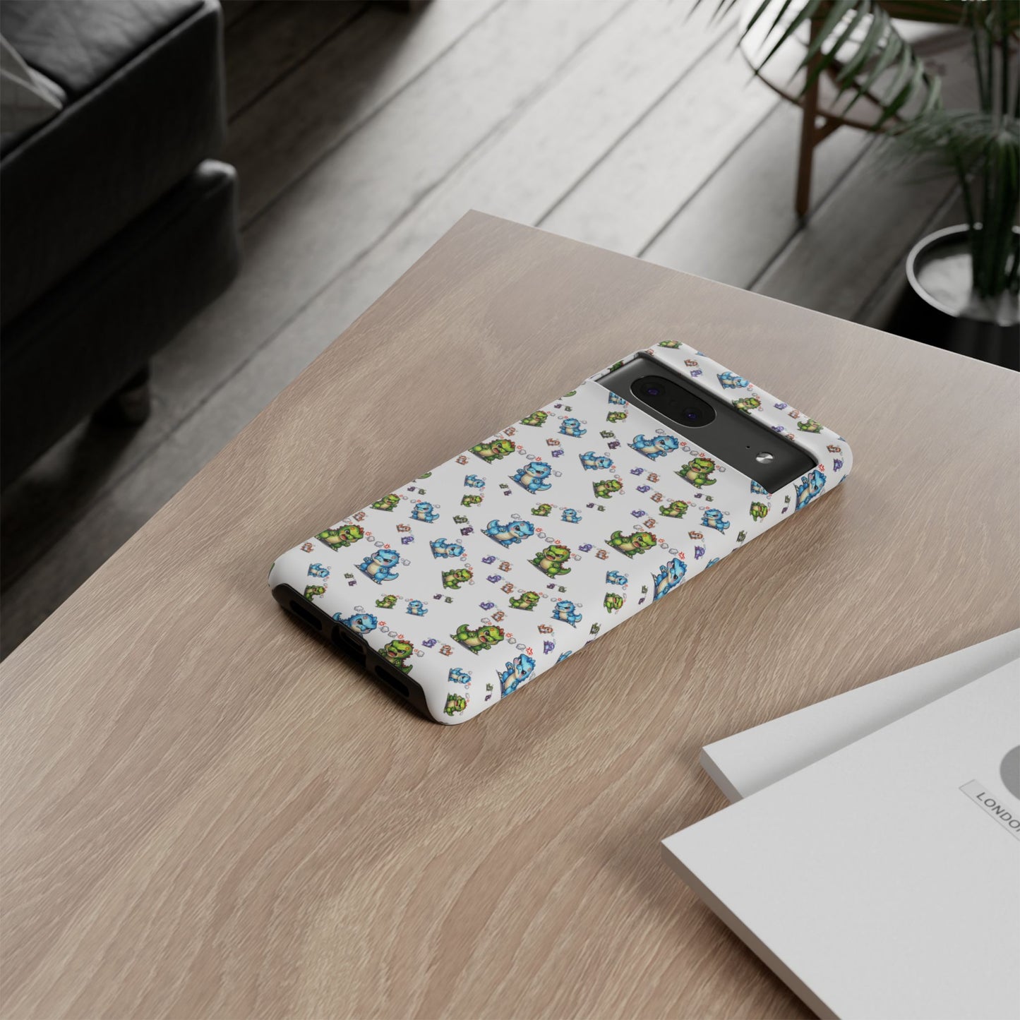 Cute Dino Pattern Phone Case — Playful Cartoon Dinosaur Tough Phone Cover