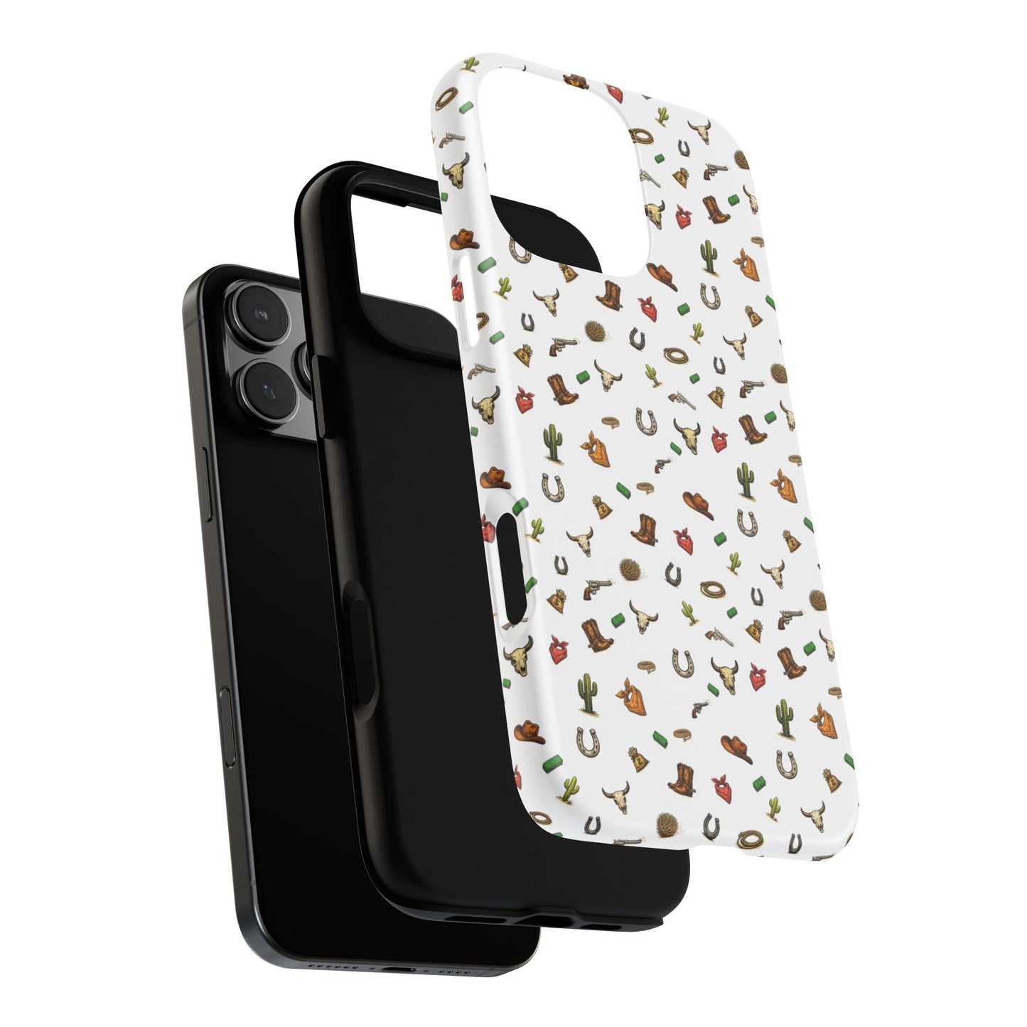 Western Cowboy Pattern Phone Case — Rodeo Hat, Horseshoe & Cactus Tough Case