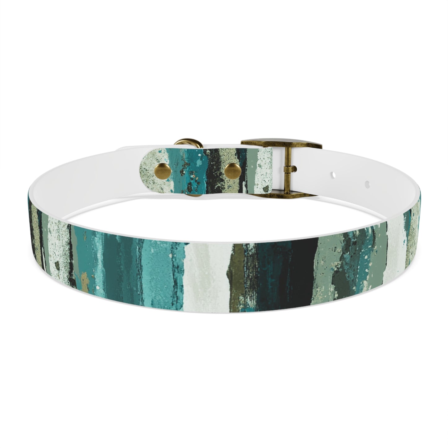 Teal Striped Abstract Dog Collar — Watercolor Brushstroke Pattern