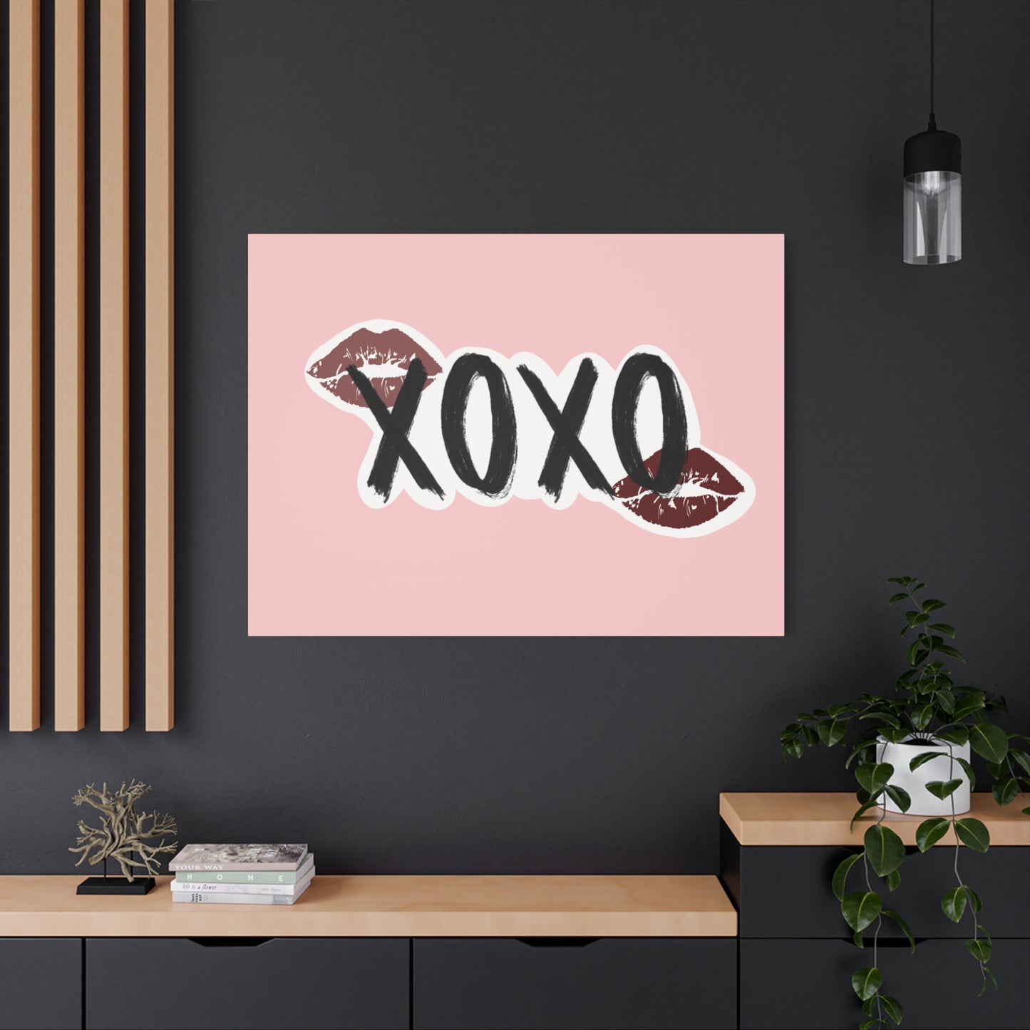 XOXO Kiss Wall Canvas — Pink Romantic Home Décor for Valentine’s Day