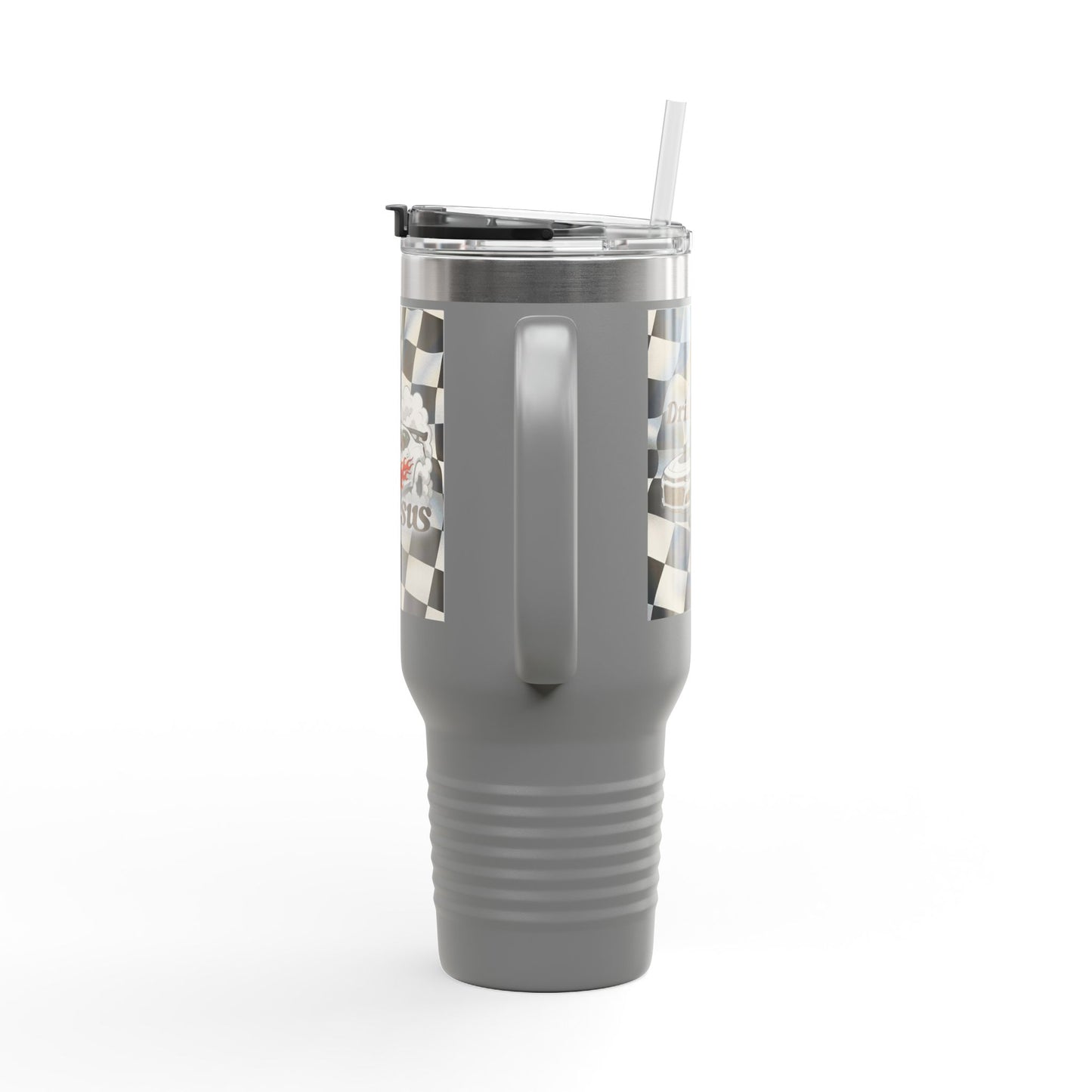 40oz Insulated Travel Mug — Racing Checkered Flag Design