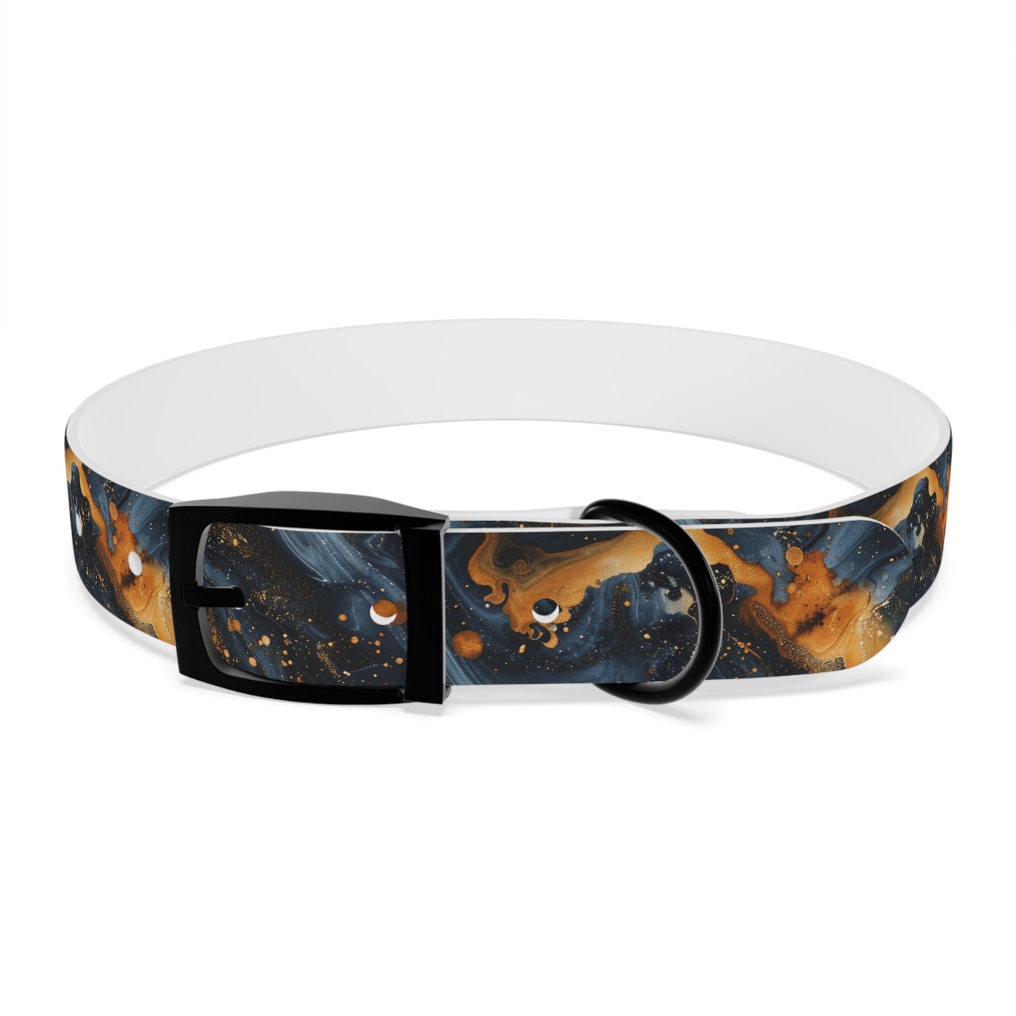 Celestial Marbled Dog Collar — Black & Gold Abstract Galaxy Pattern