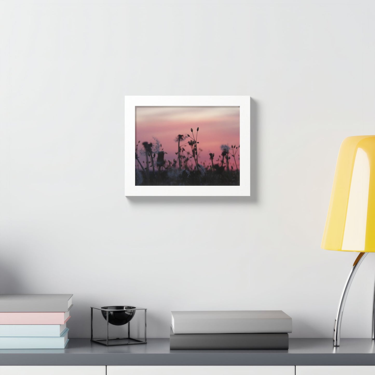 Sunset Meadow Framed Poster — Pink Sky Wildflower Wall Art