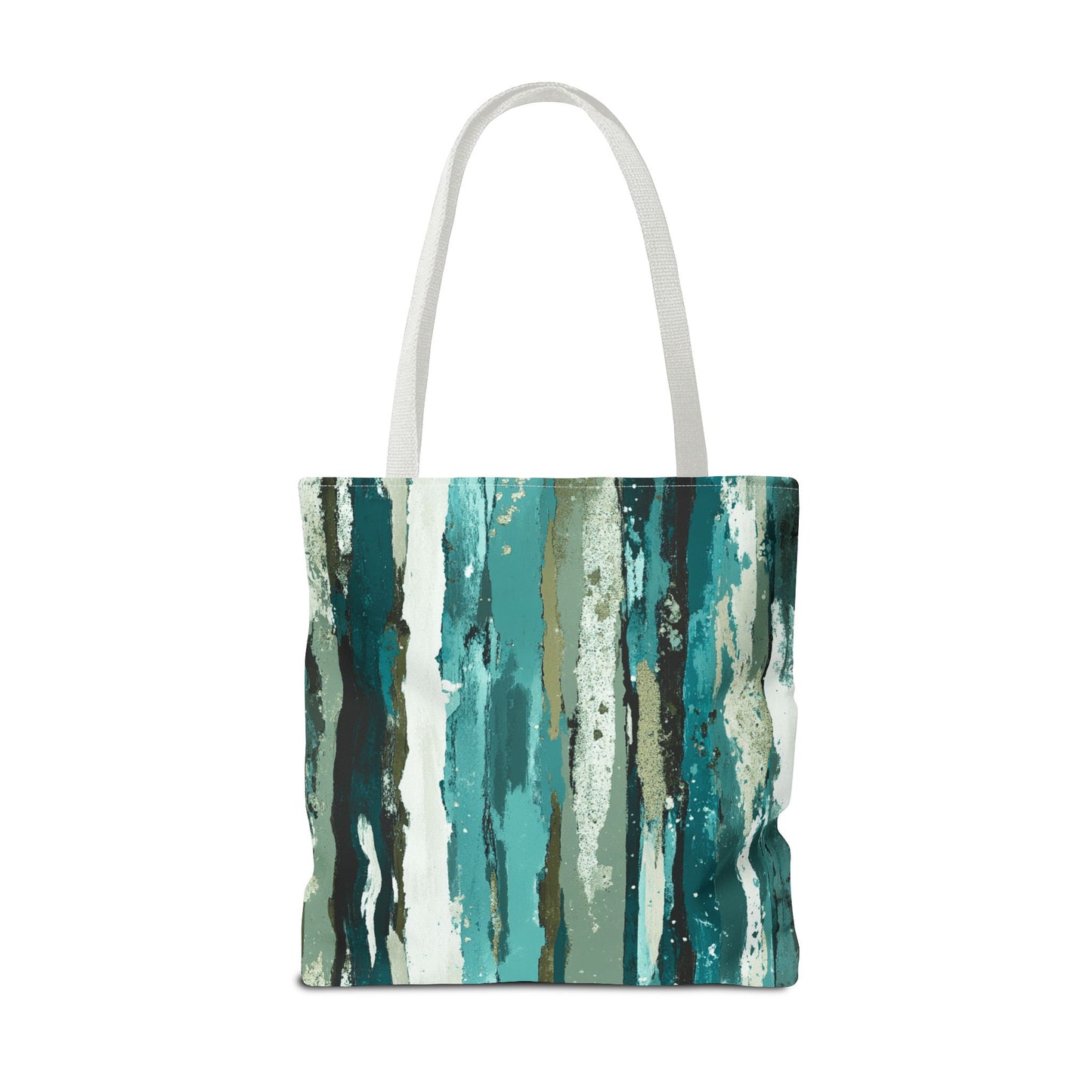 Abstract Teal Stripes Tote Bag — Vertical Brushstroke Pattern