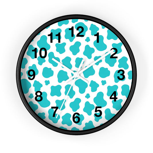 Teal cow Print Wall Clock — Modern Animal-Print Timepiece for Home Decor