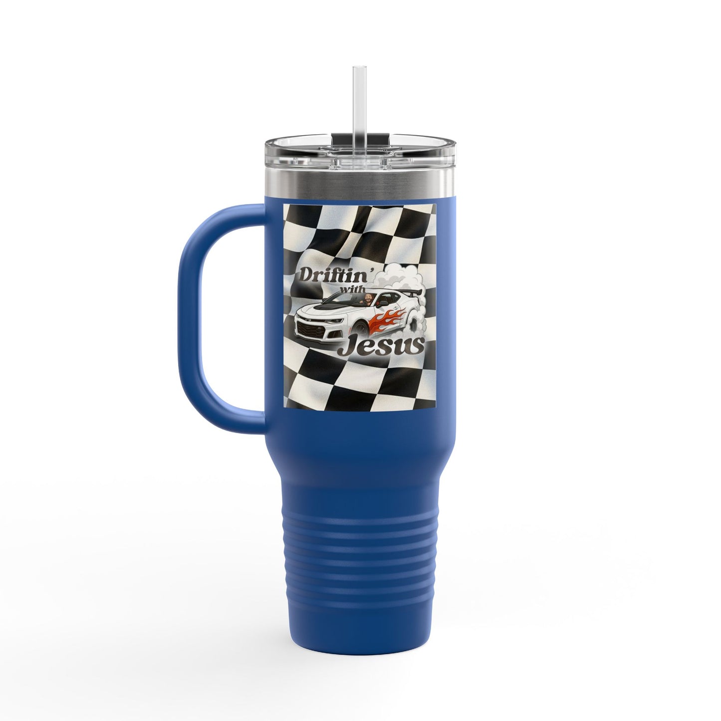 40oz Insulated Travel Mug — Racing Checkered Flag Design
