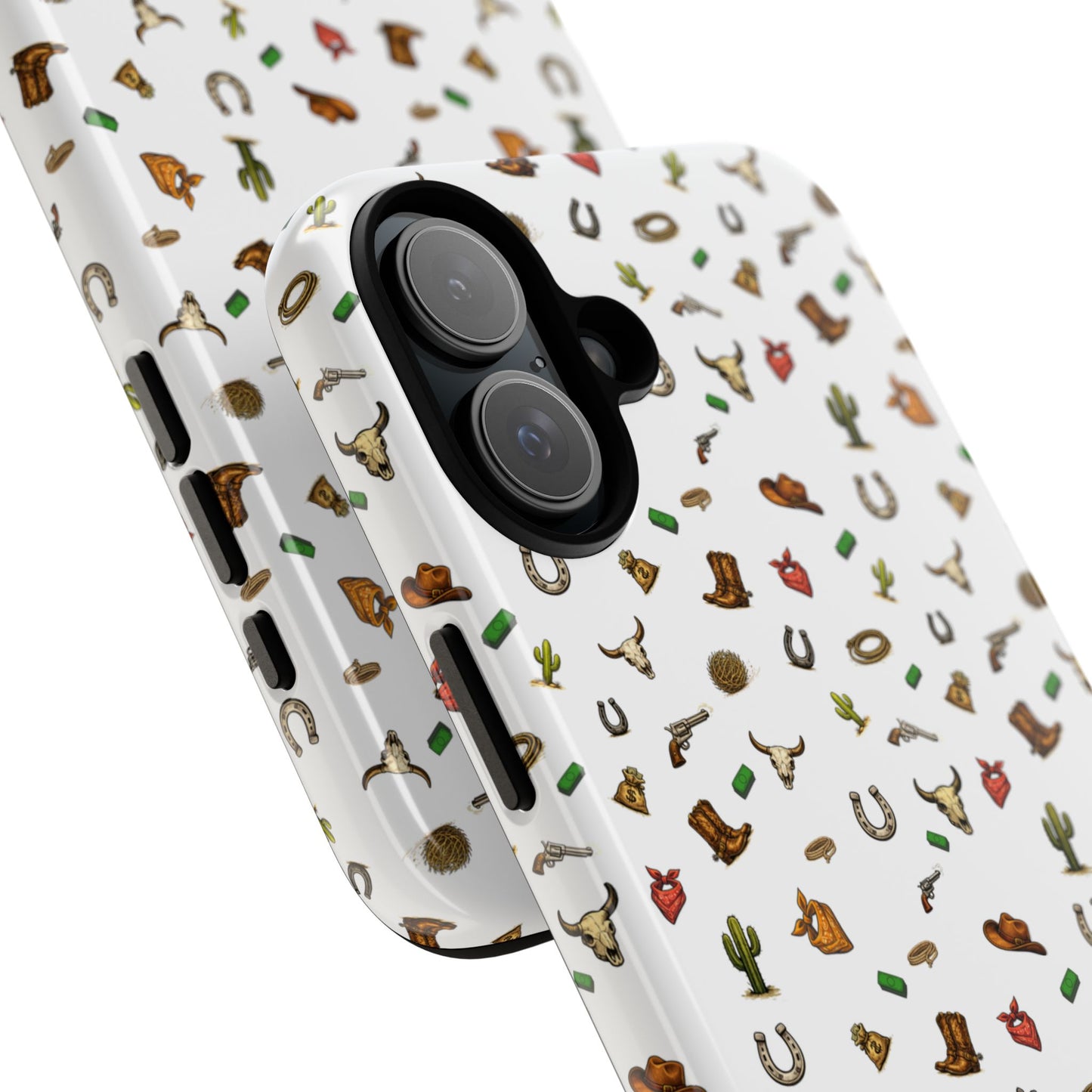 Western Cowboy Pattern Phone Case — Rodeo Hat, Horseshoe & Cactus Tough Case