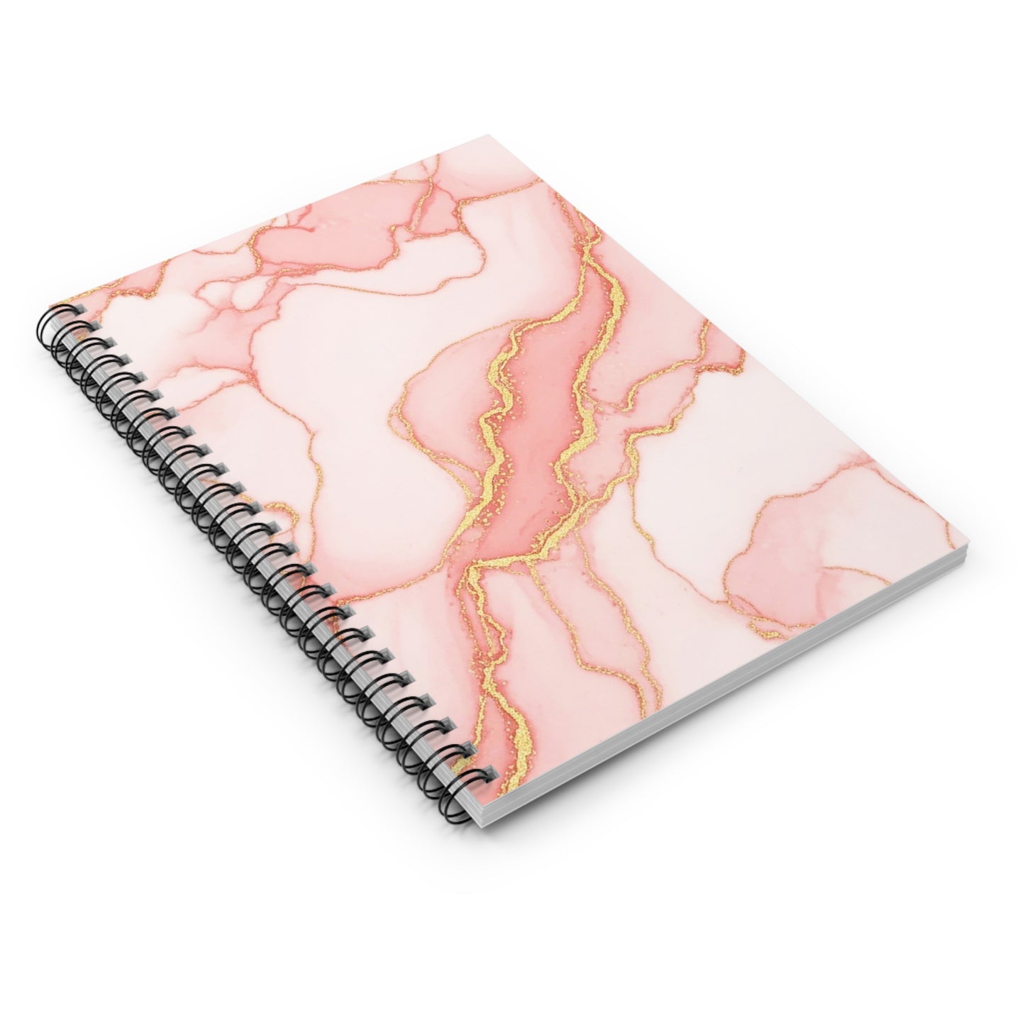 Pink Marble Spiral Notebook — Gold Vein Ruled Journal