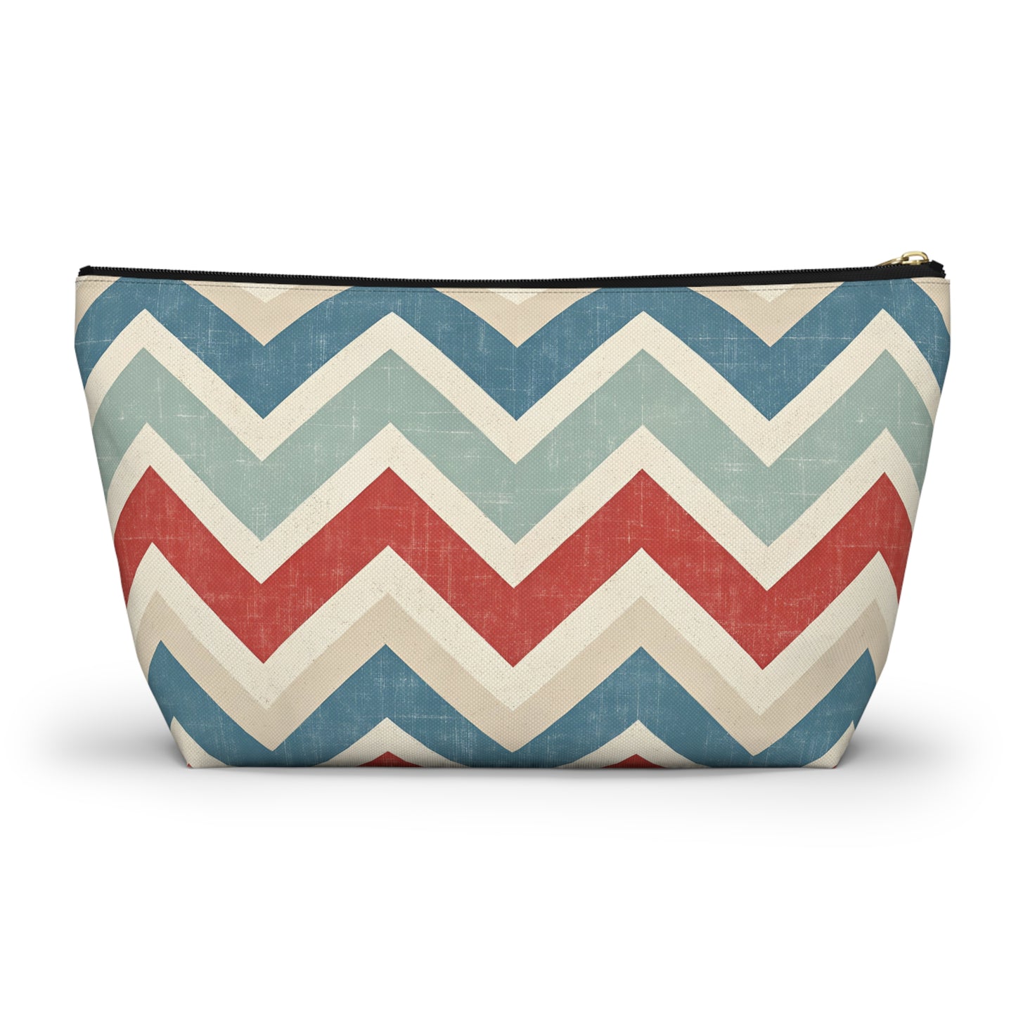 Chevron Accessory Pouch (T-Bottom) – Vintage Red, Blue & Cream Cosmetic Bag