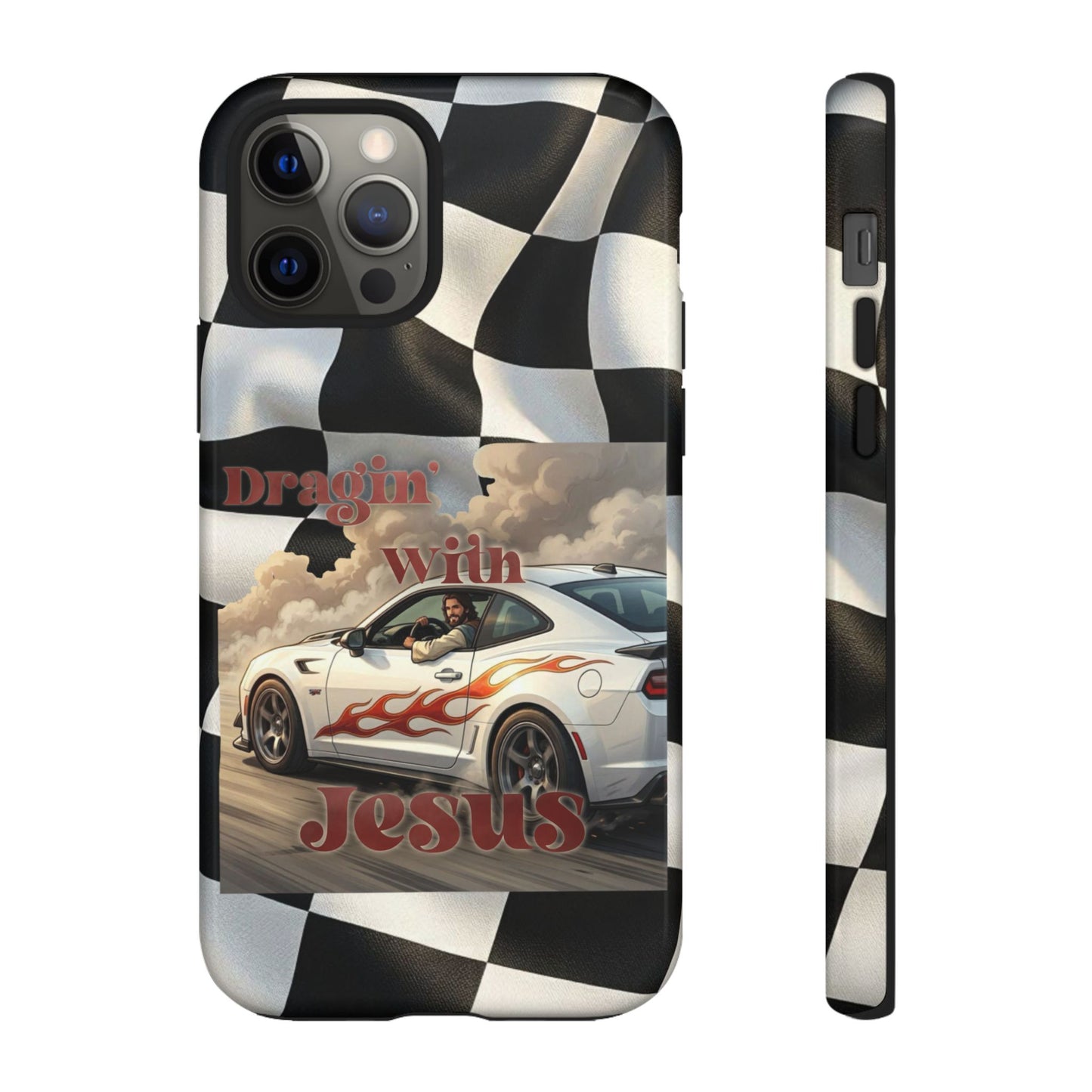 Phone Case — 'Dragin' With Jesus' Racing Checkered Design - iPhone