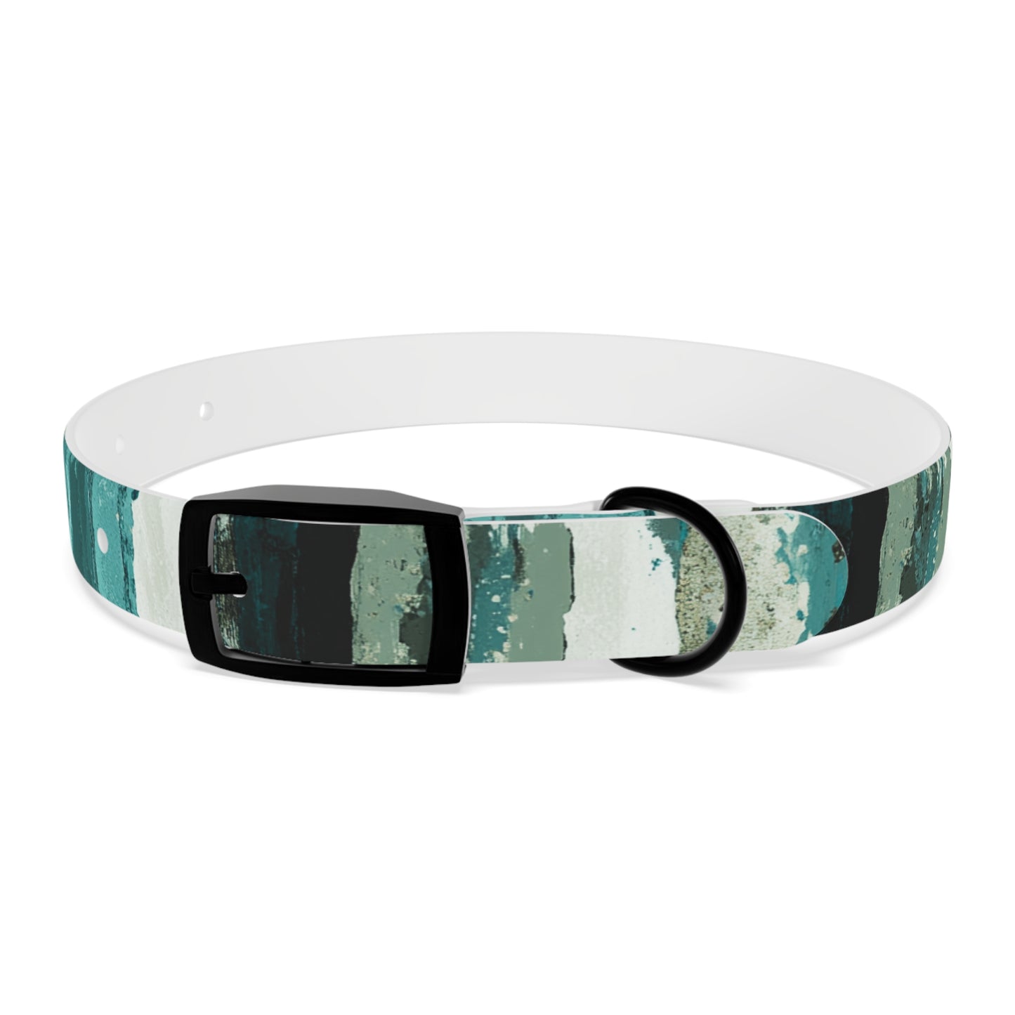 Teal Striped Abstract Dog Collar — Watercolor Brushstroke Pattern