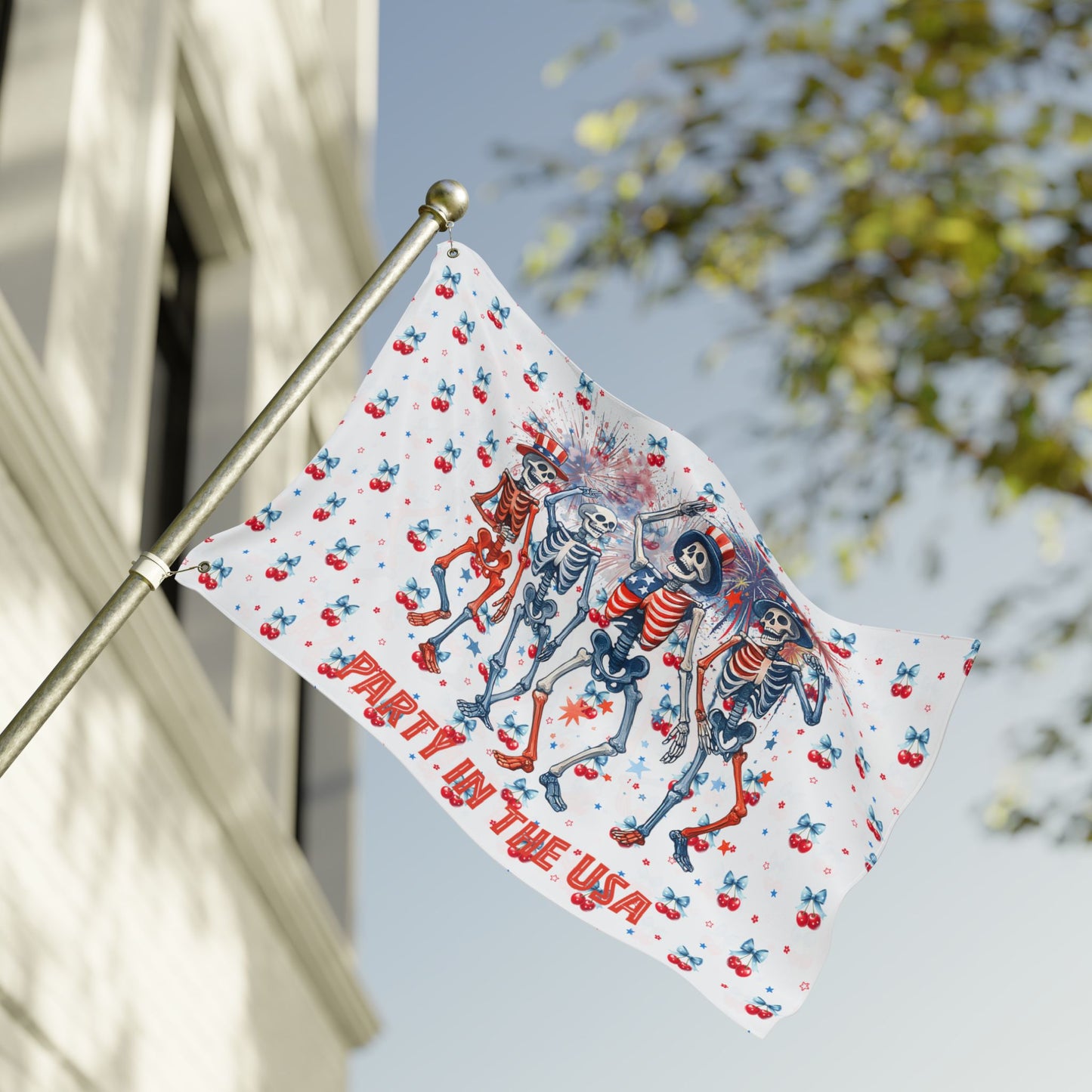 Party in the USA Skeletons Double-Sided Flag — 4th of July Patriotic Decor