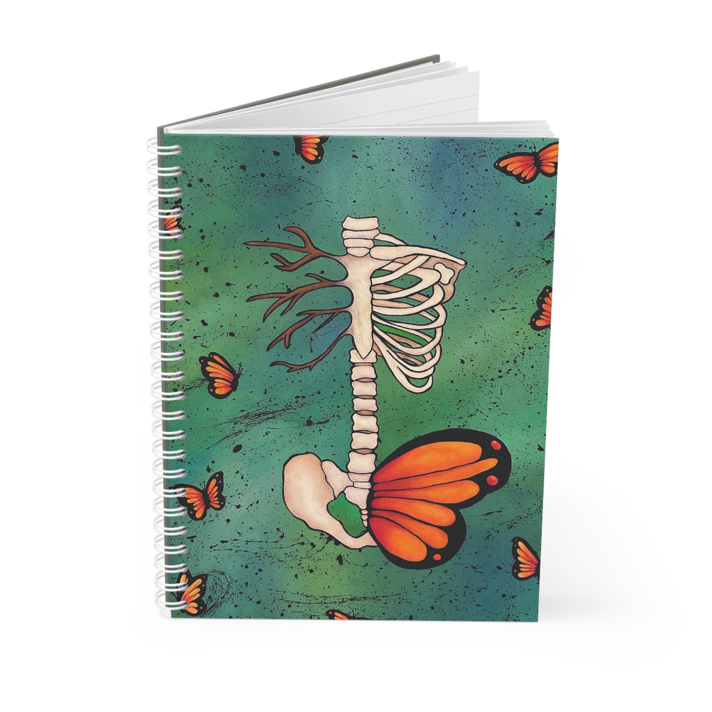 Skeleton Ribcage with Monarch Butterfly Spiral Notebook — Gothic Botanical Journal