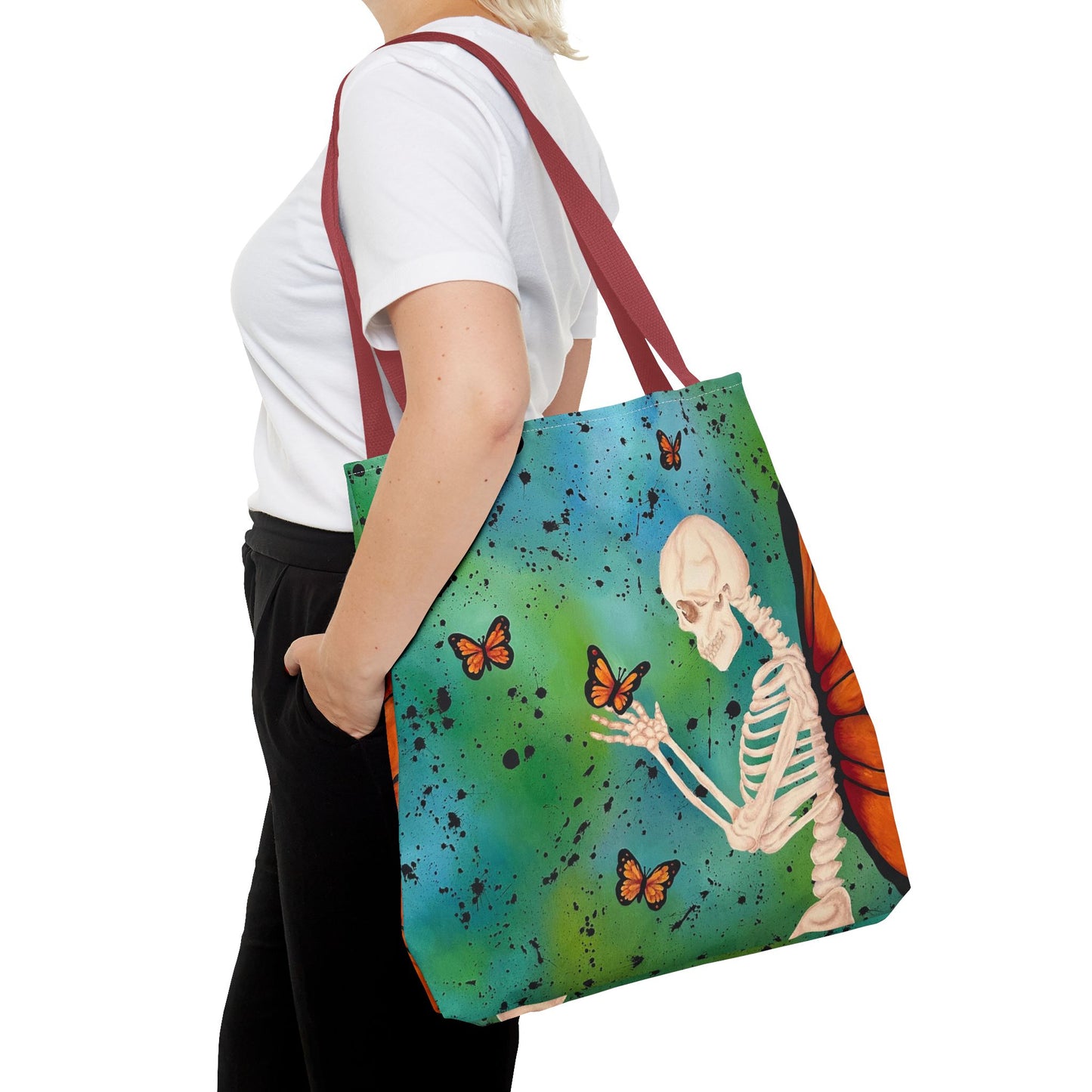Skeleton & Monarch Tote Bag – Butterfly Skull Art Tote